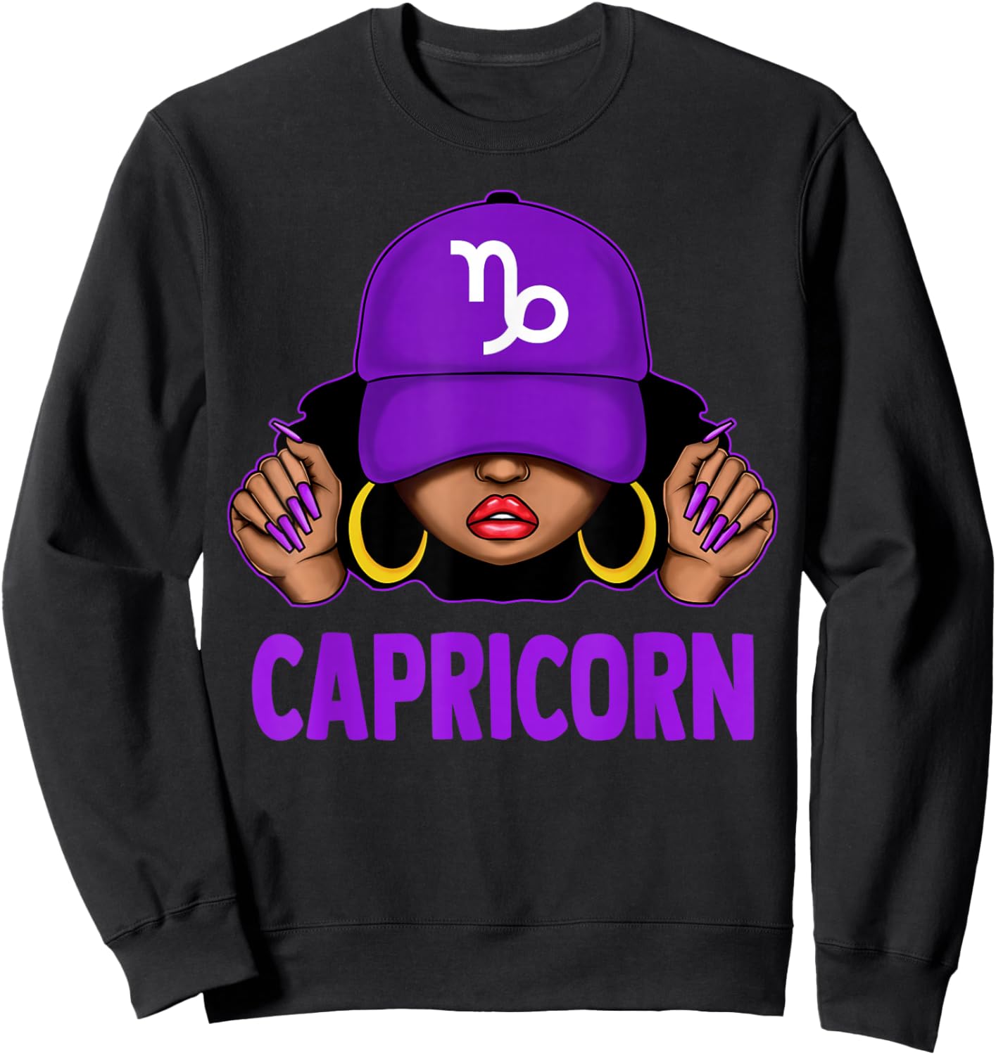 Capricorn Queen Black Woman Purple Cap It's My Birthday Sweatshirt - Sweatshirt | Black