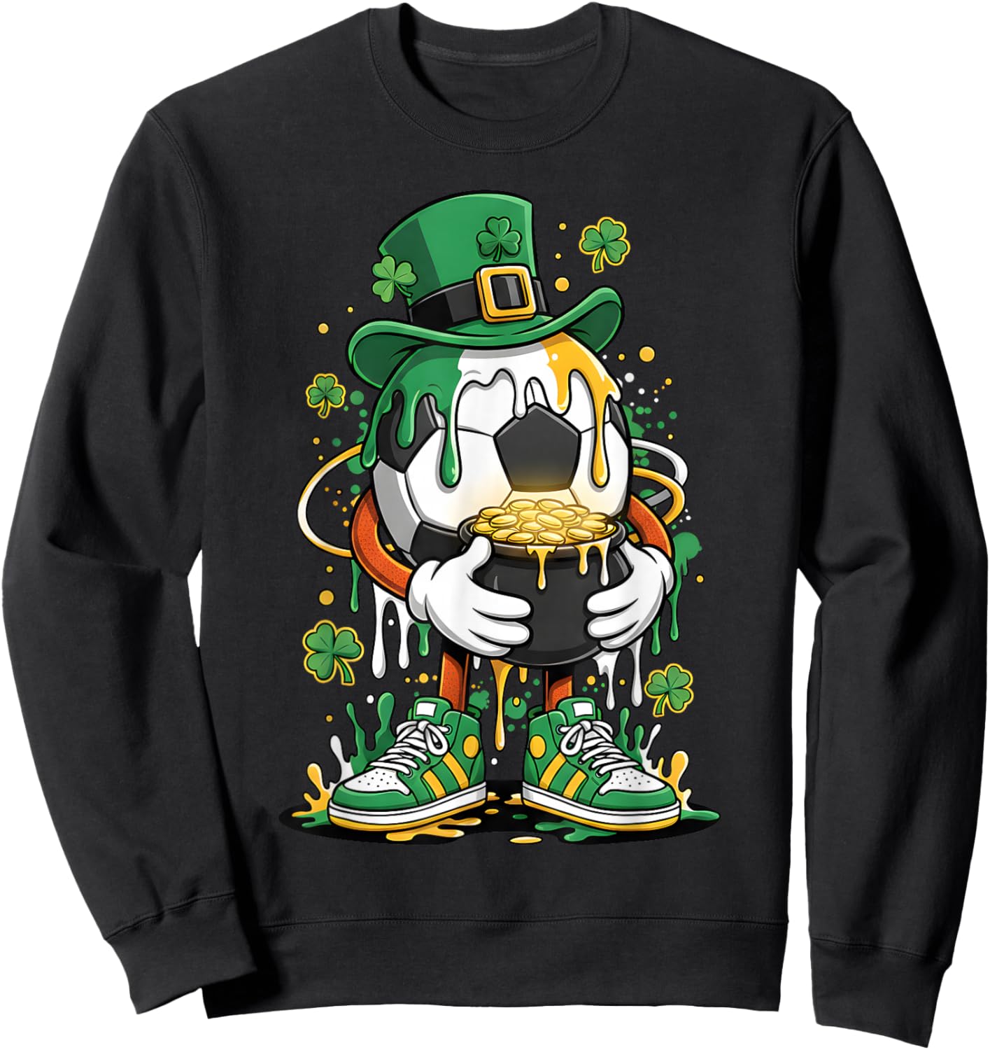 St Patrick Day Lucky Soccer Irish Shamrock Sport Drip Sweatshirt - Sweatshirt | Black