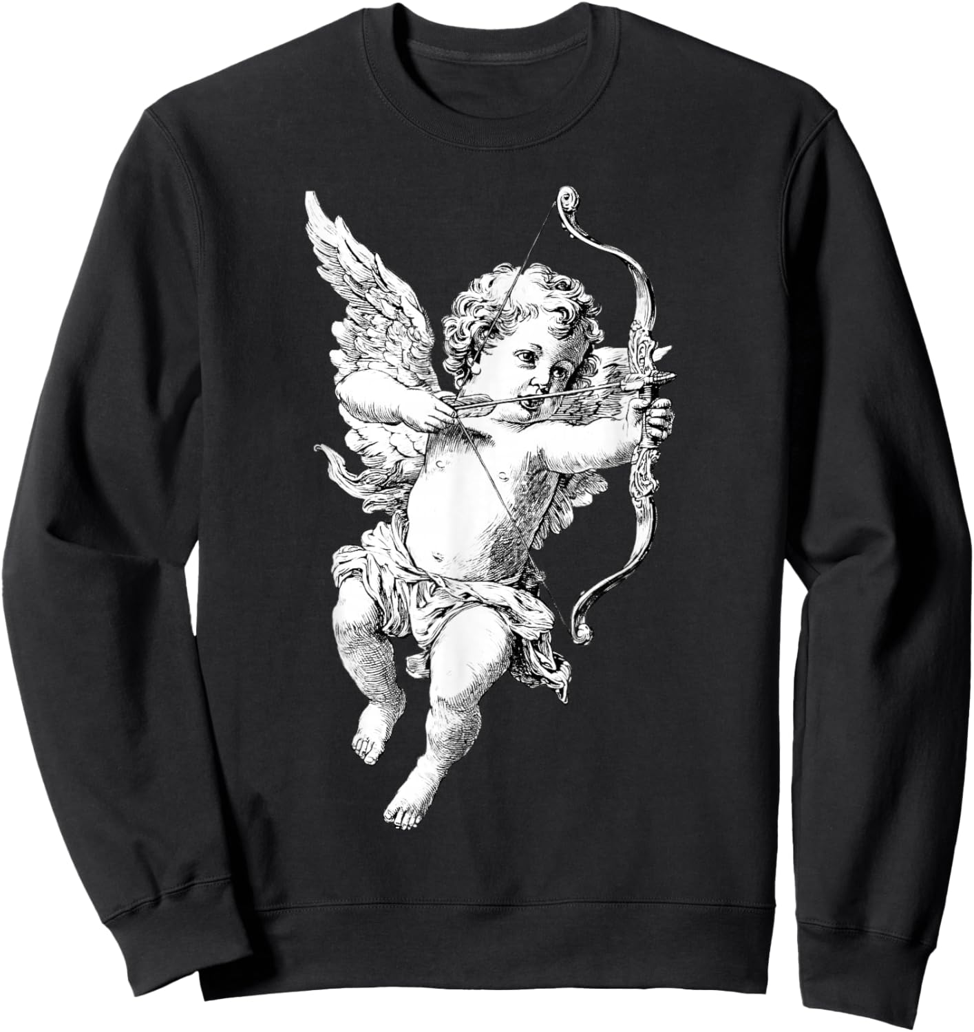 Retro Cherub Angel Cupid Vintage Aesthetic Valentine Day Sweatshirt - Sweatshirt | Black