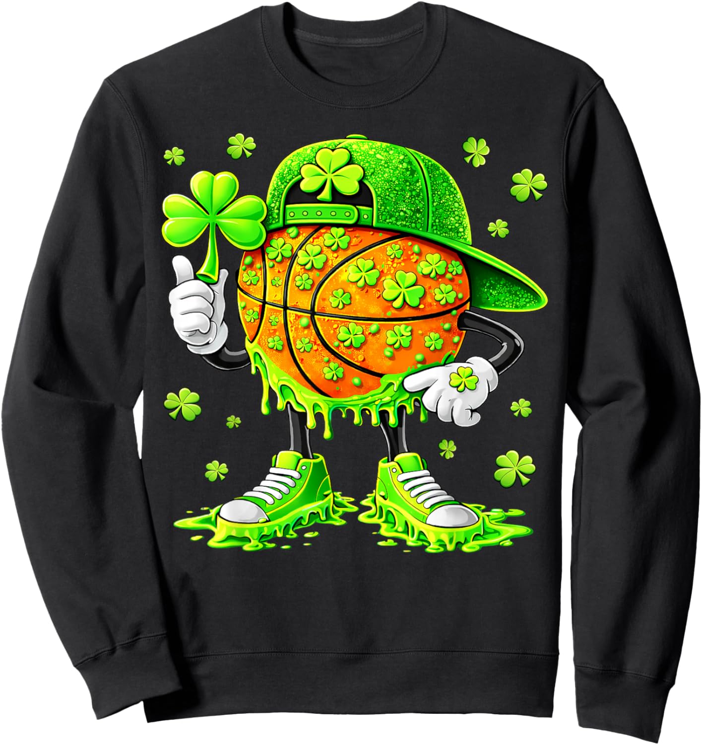 Funny Basketball Shamrock Irish St Patricks Men Boy Sweatshirt - Sweatshirt | Black