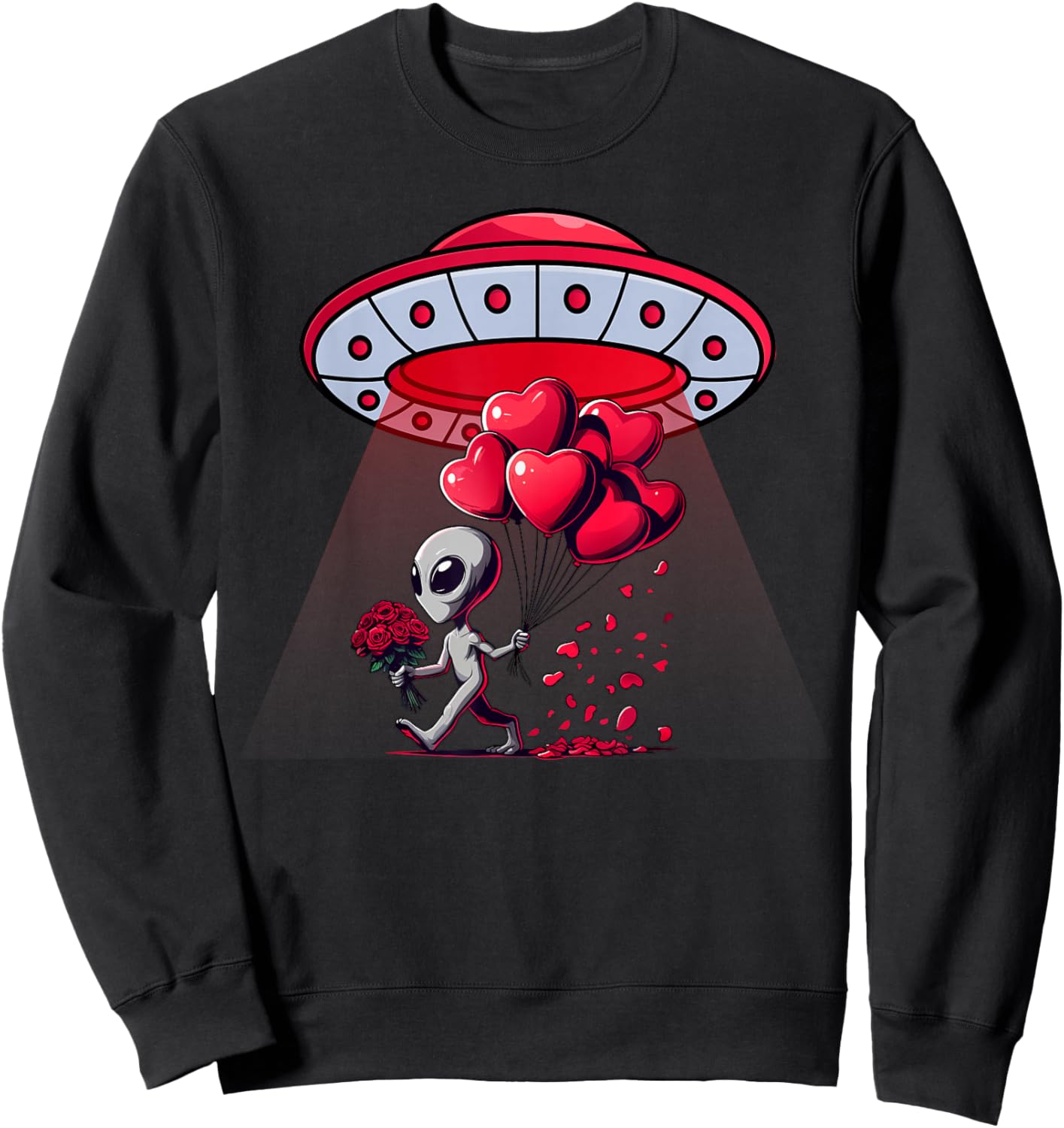 Cute Alien UFO Heart Balloons Roses Romantic Space Abduction Sweatshirt - Sweatshirt | Black