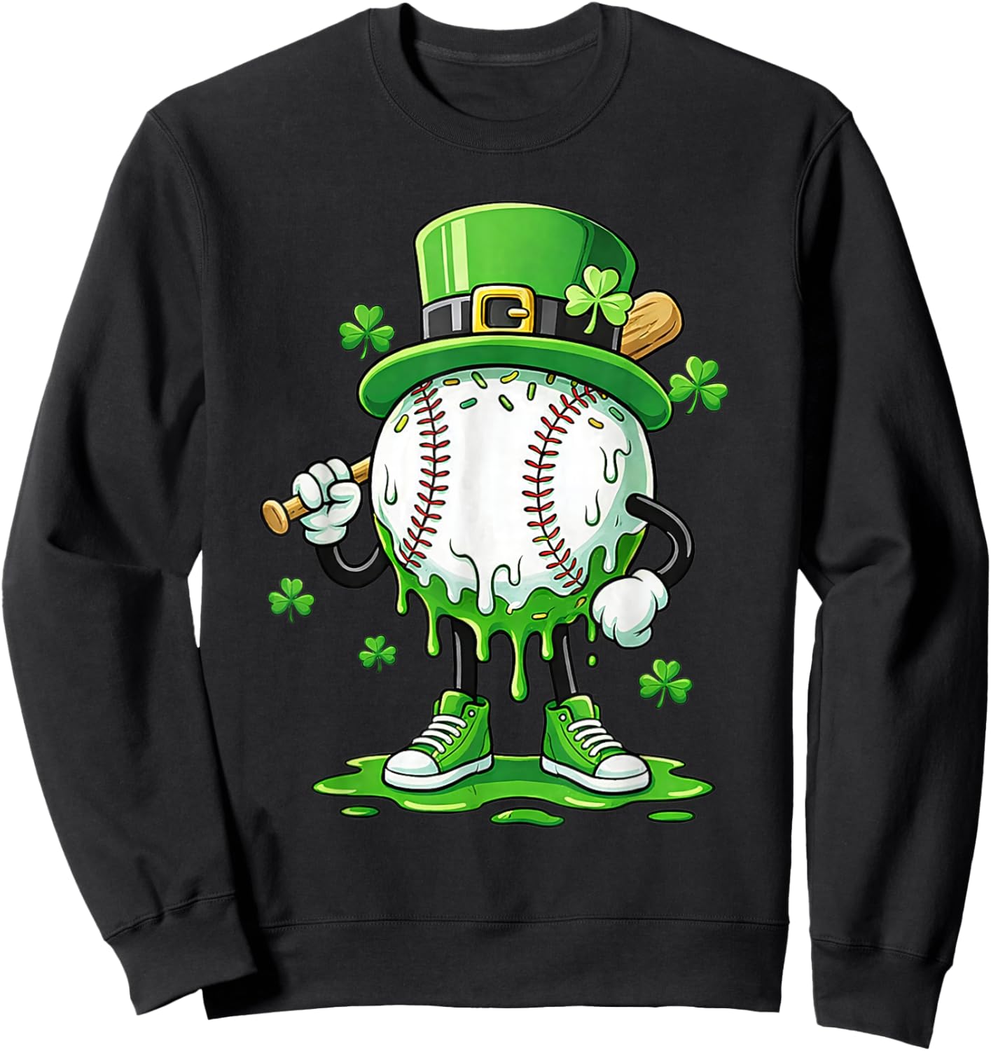 Baseball Green Drip Ice Cream Youth Boy St Patricks Day Sweatshirt - Sweatshirt | Black