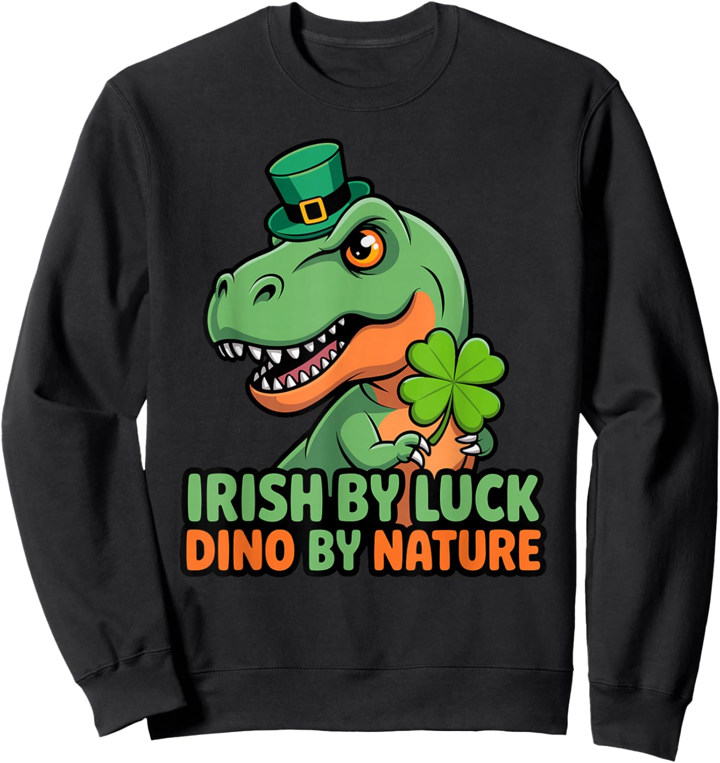 Irish by Luck Dino by Nature St Patricks Day T-Rex Boys Sweatshirt - Sweatshirt | Black