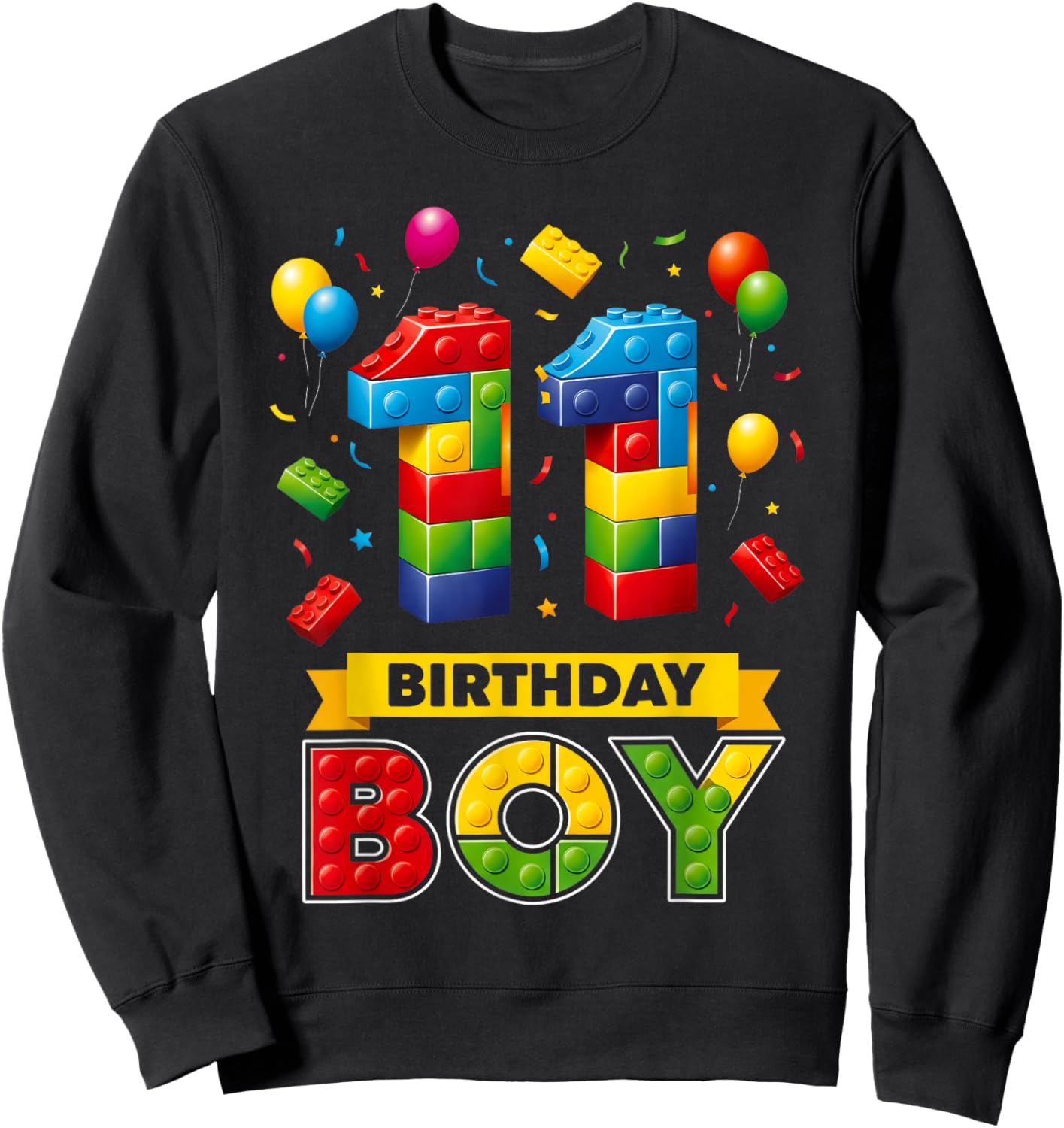 11 Year Old Building Blocks Kids It's My 11th Birthday Boy Sweatshirt - Sweatshirt | Black
