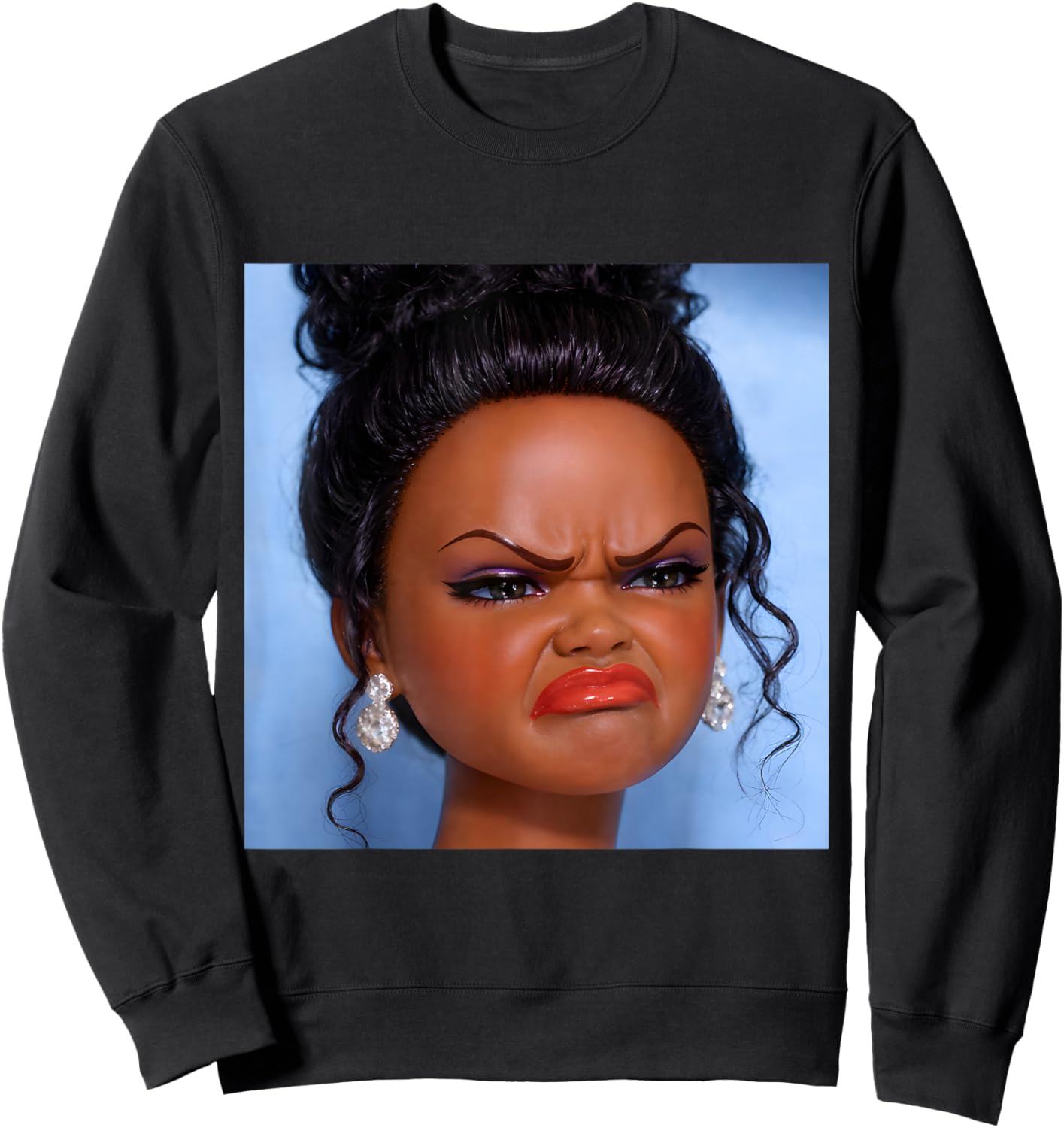 Angry Disgusted Black Doll Face Meme Sweatshirt - Sweatshirt | Black