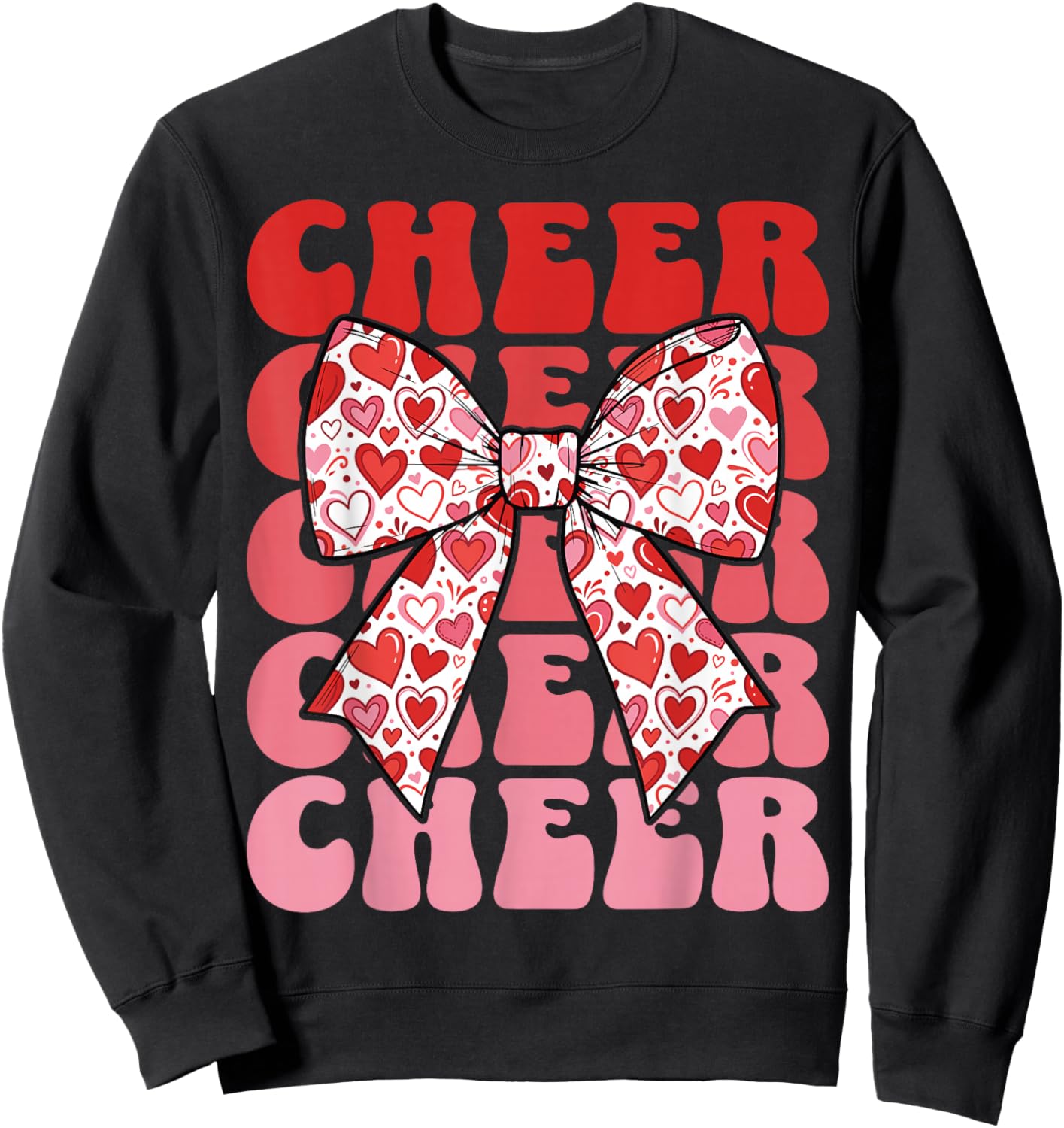 Valentines Cheer Mom Coquette Bow Sport Groovy Cheerleader Sweatshirt - Sweatshirt | Black