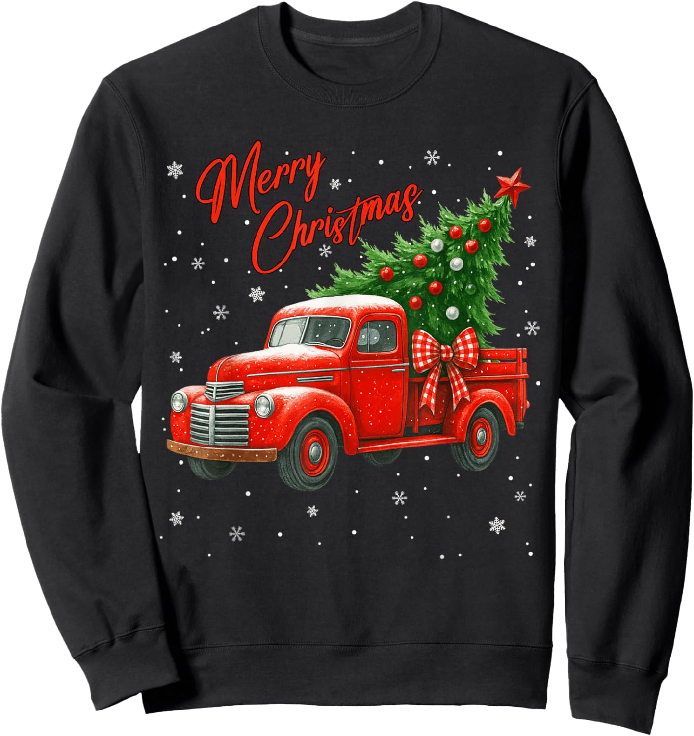 Merry Christmas Red Truck Family Matching Christmas Pajama Sweatshirt - Sweatshirt | Black