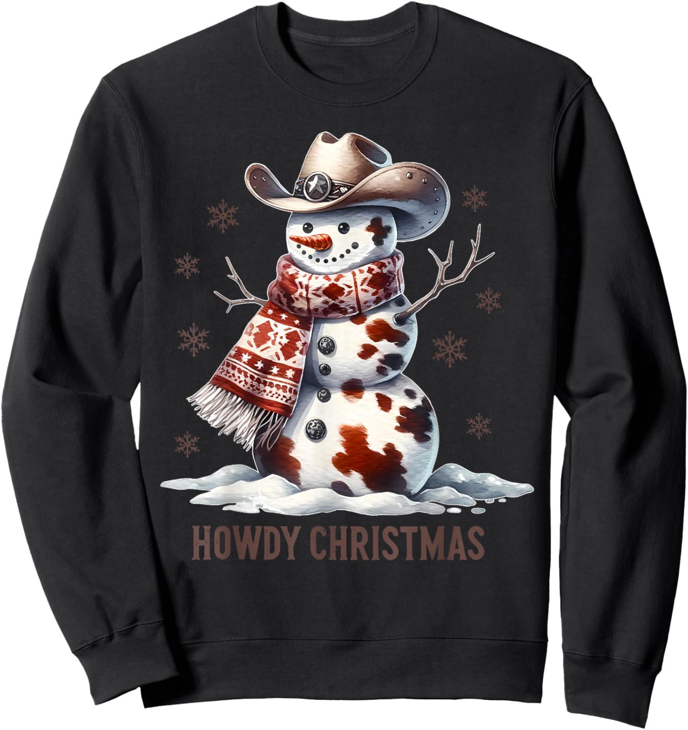 Howdy Christmas Cowhide Snowman Western Country Cowboy Xmas Sweatshirt - Sweatshirt | Black