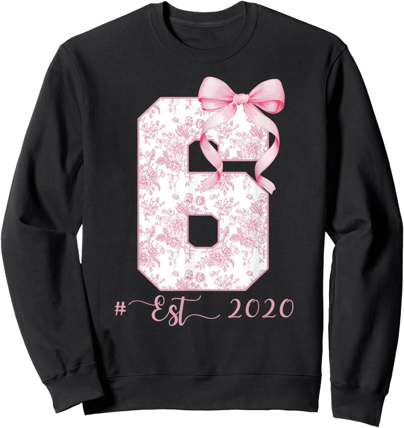Kids 6th Birthday Girl Coquette Bow Funny for Girls Preppy Sweatshirt - Sweatshirt | Black
