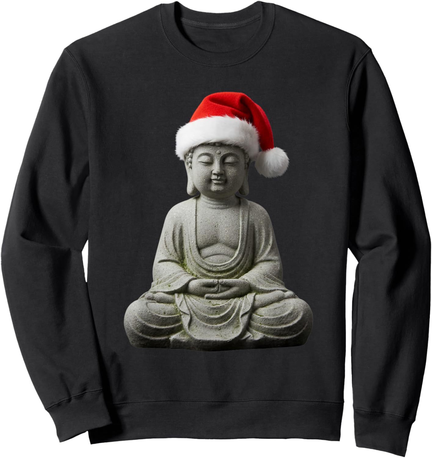 Zen Buddha Meditating Santa Hat Funny Holiday Christmas Sweatshirt - Sweatshirt | Black