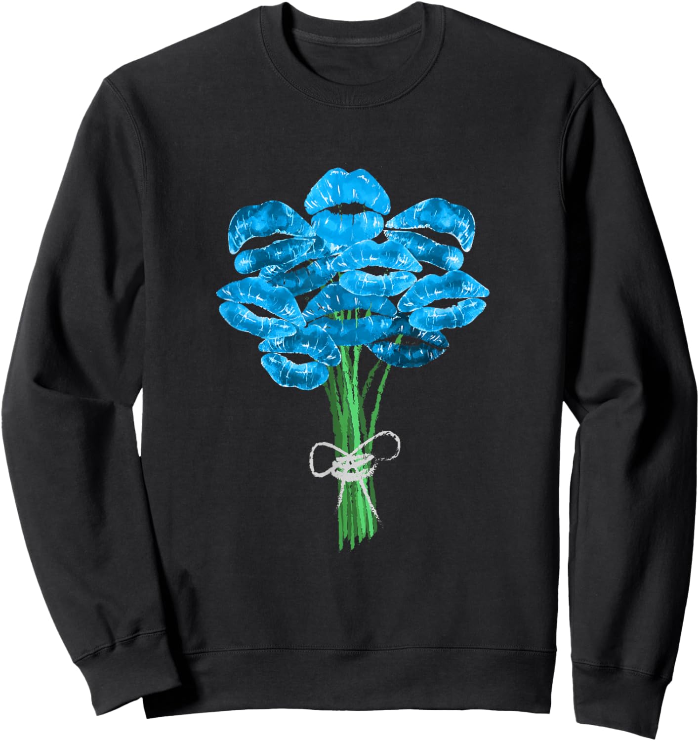 Blue Color Flower Kisses Blue Graphic Sweatshirt - Sweatshirt | Black