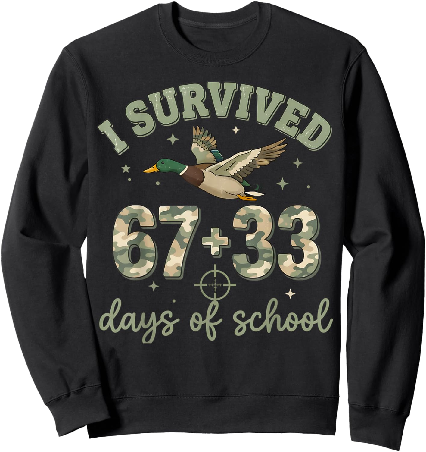 I Survived 67 33 Days of School Camo Duck Hunting for Boys Sweatshirt - Sweatshirt | Black