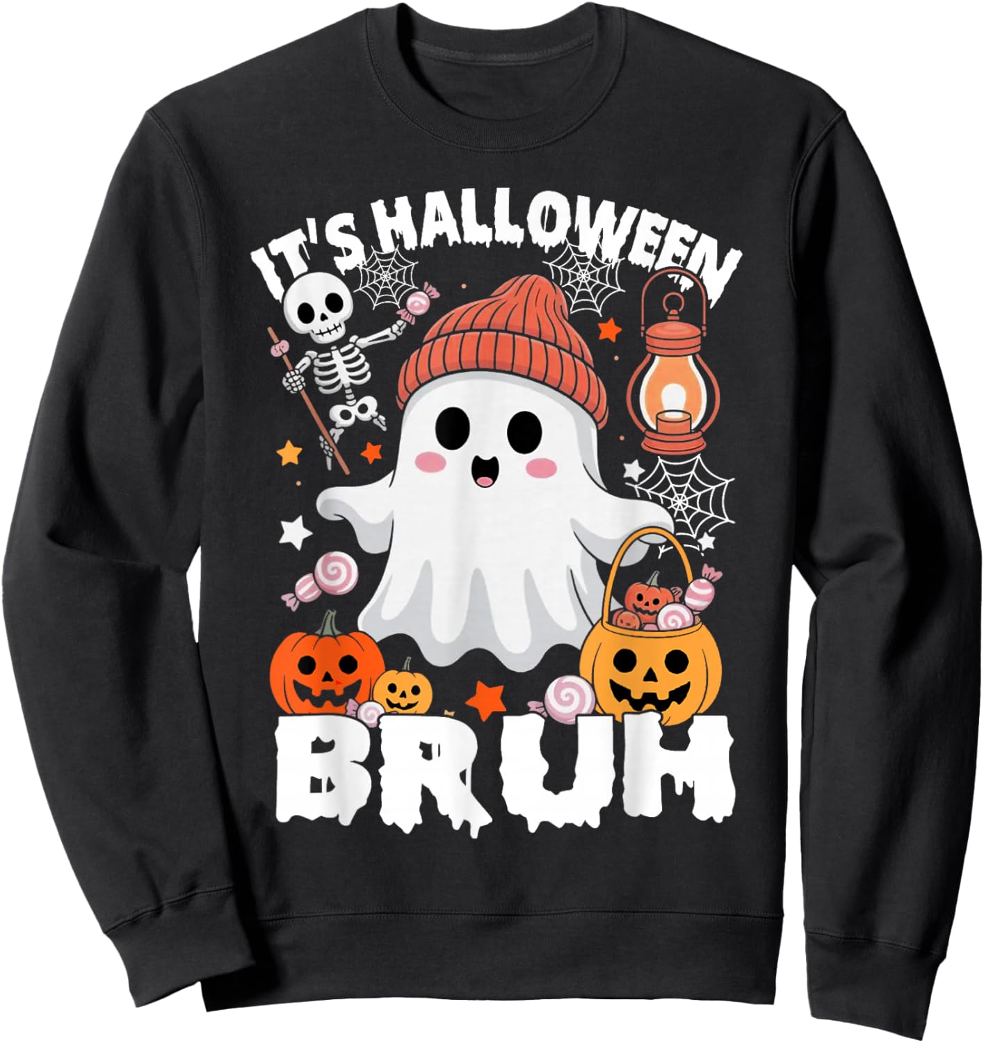 Its Halloween Bruh Boo Ghost Pumpkin Costume Boys Girls Kids Sweatshirt - Sweatshirt | Black