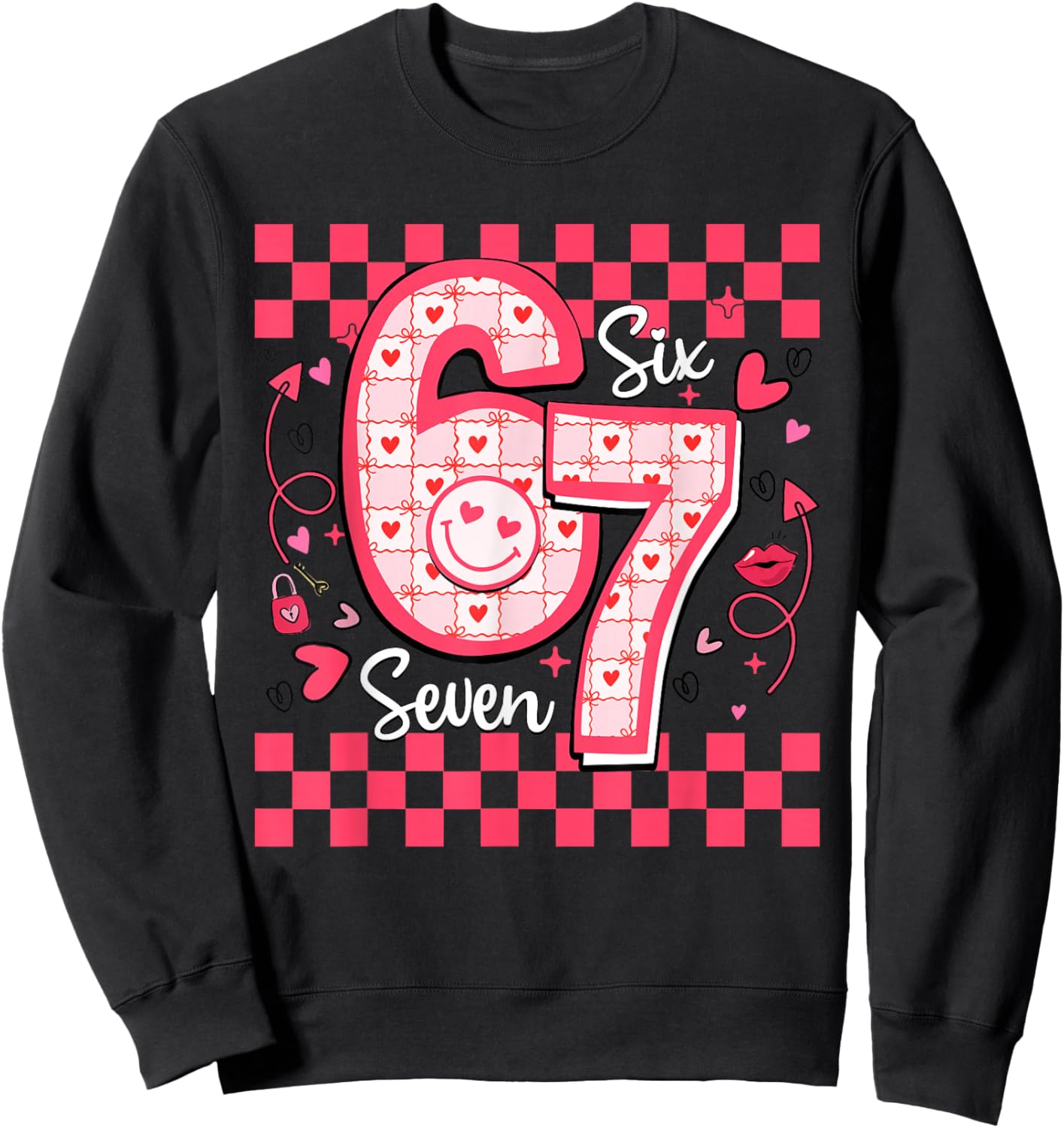 Valentines Funny 67 Six Seven Meme 6 7 Women Girls Teens Sweatshirt - Sweatshirt | Black