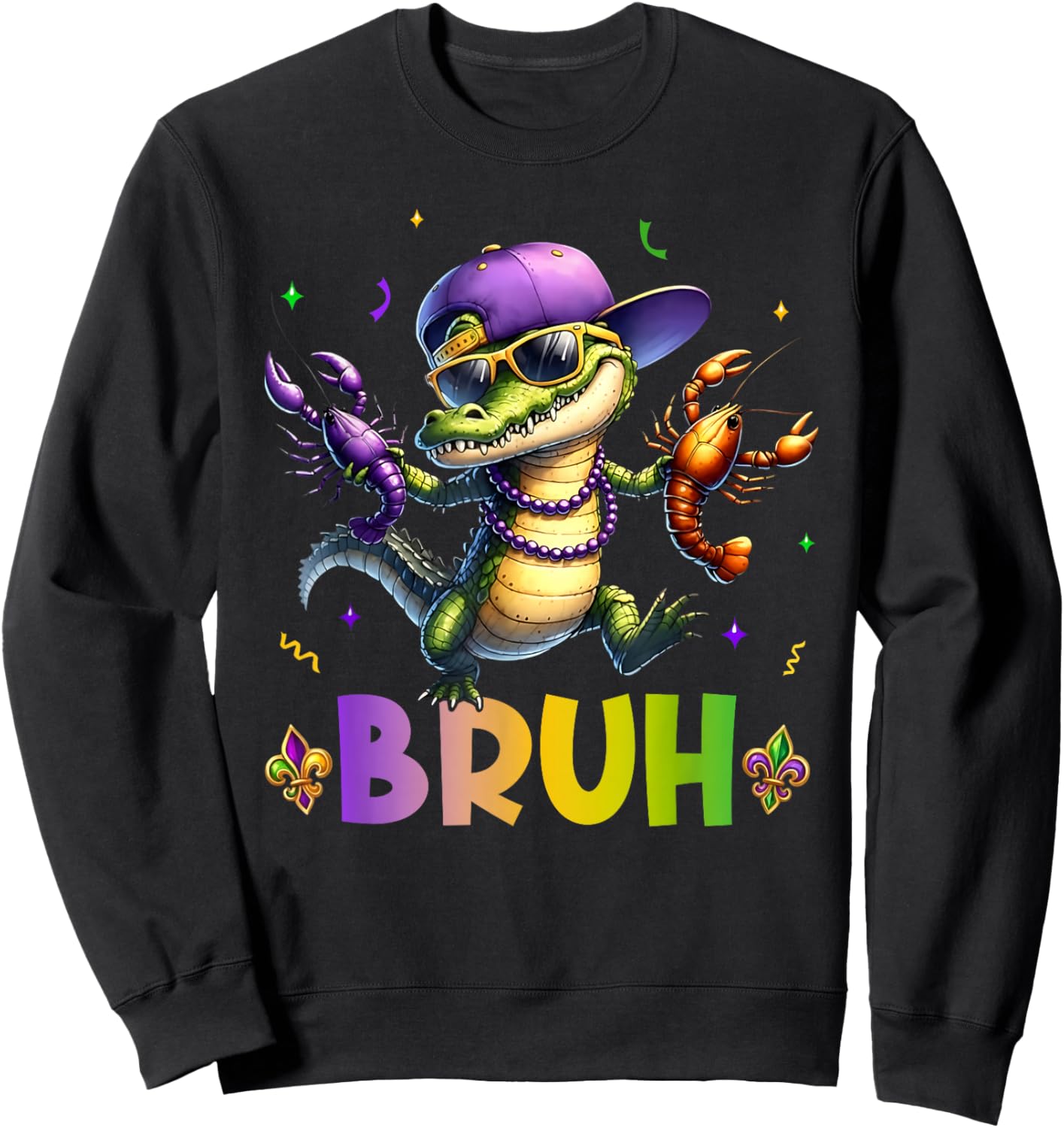 Mardigator Alligator Bruh Mardi Gras Costume Teens Boys Kids Sweatshirt - Sweatshirt | Black