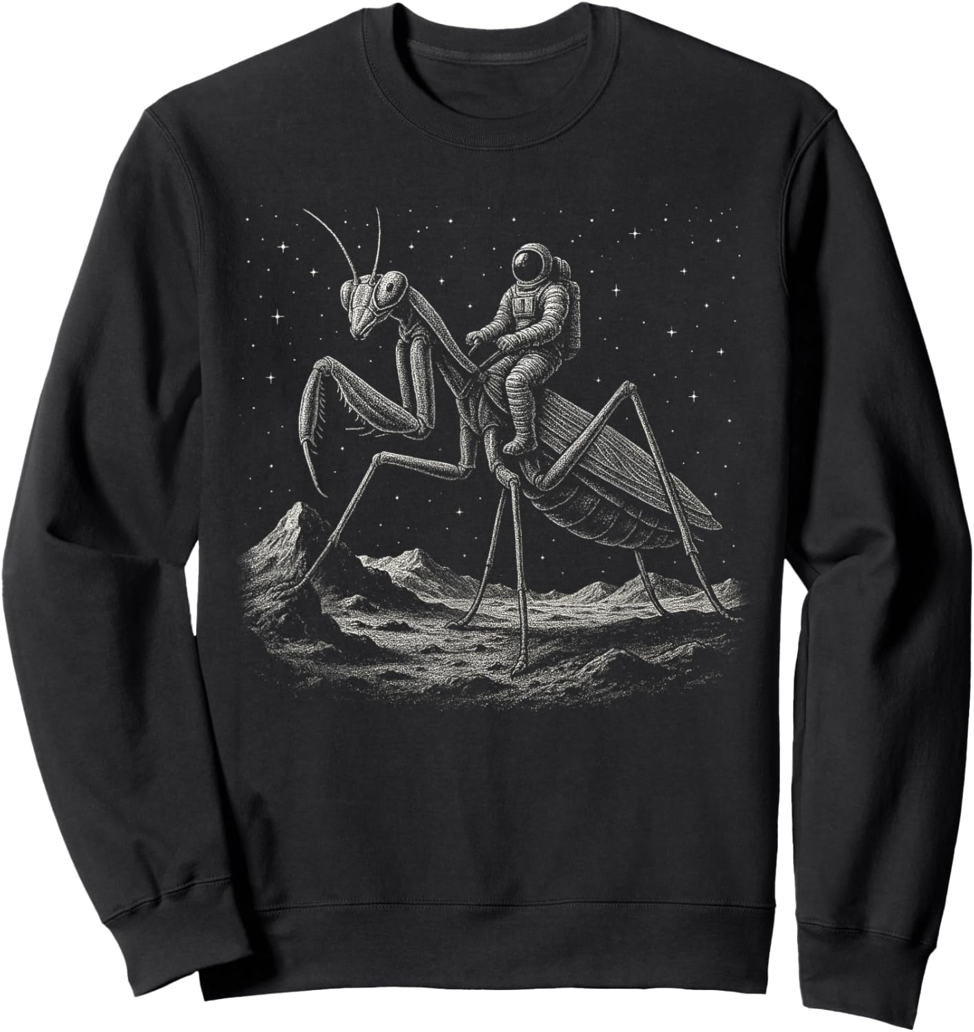 Astronaut Riding Praying Mantis Space Moon Insect Weird Meme Sweatshirt - Sweatshirt | Black