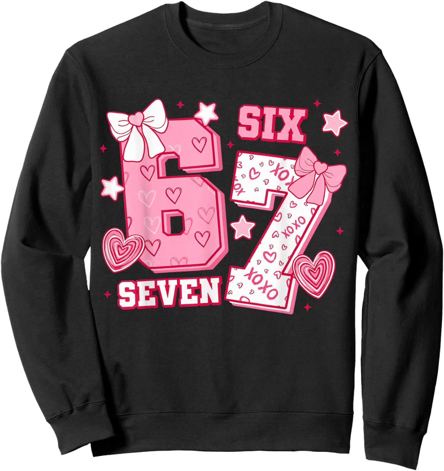 Pink Coquette Bow 67 Six Seven Meme Valentines Day Sweatshirt - Sweatshirt | Black