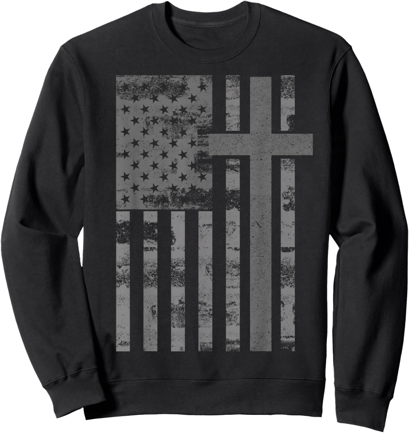 American USA Flag Christian Cross Patriotic Grunge Sweatshirt - Sweatshirt | Black