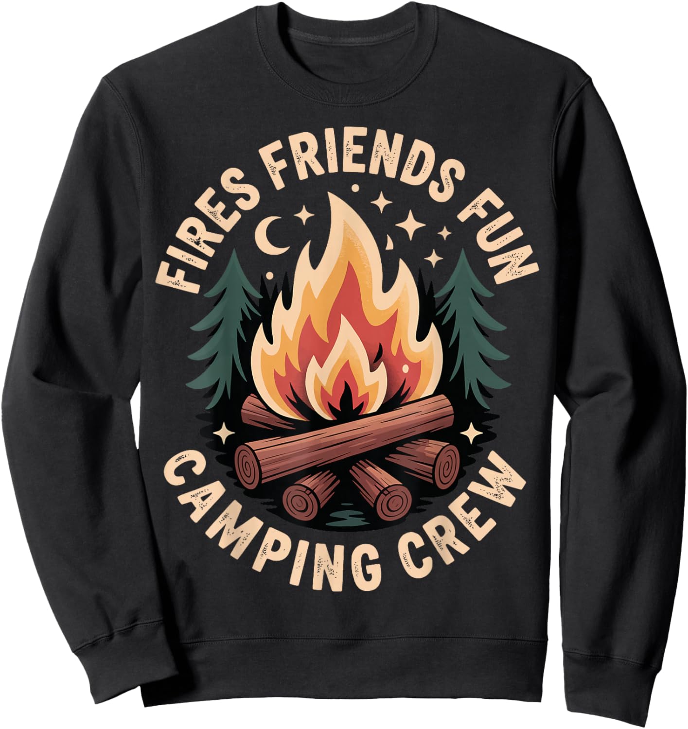 Fires Friends Fun Camping Crew Sweatshirt - Sweatshirt | Black