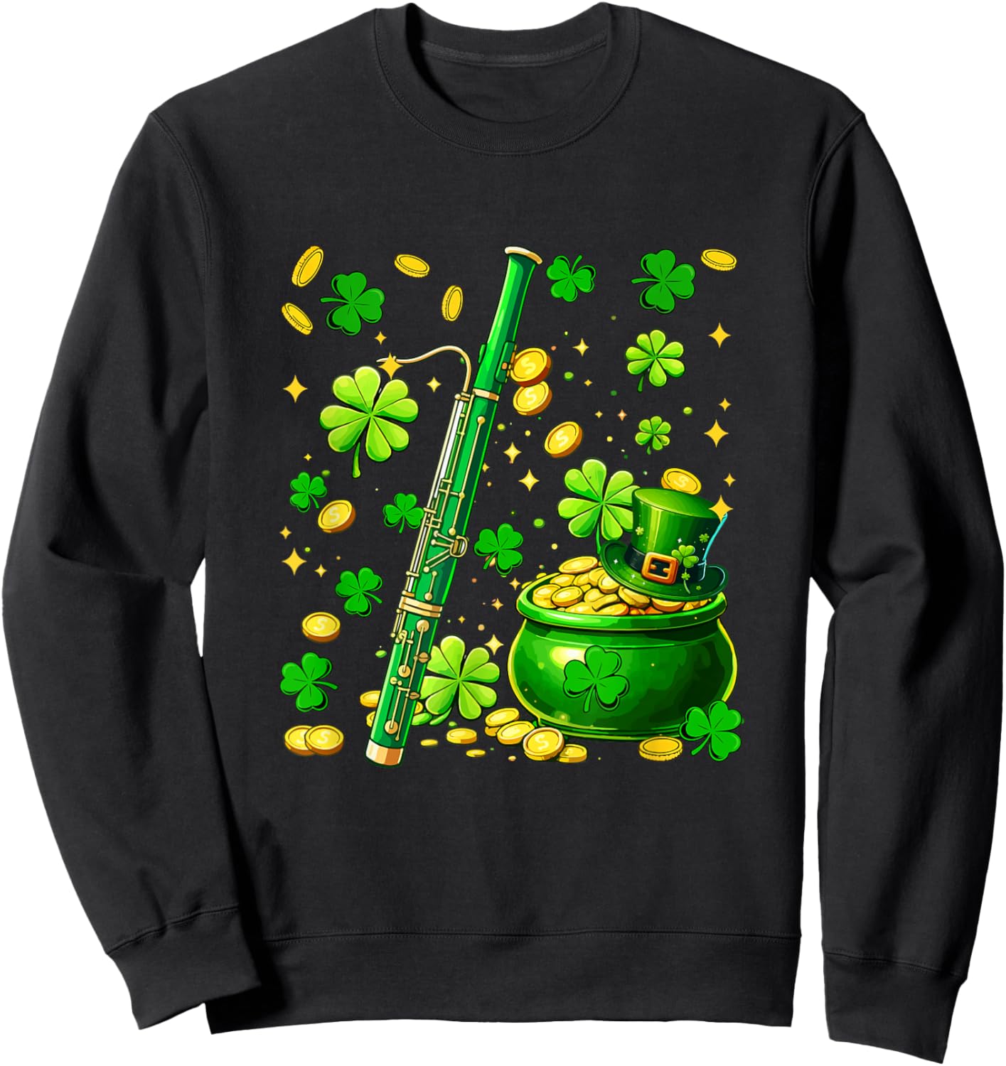 Bassoon Instrumentalist St. Patrick's Day Shamrocks Coins Sweatshirt - Sweatshirt | Black
