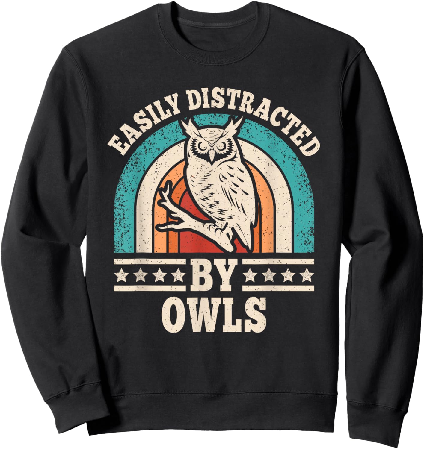 Easily Distracted by Owls Retro Owl Men Women Sweatshirt - Sweatshirt | Black