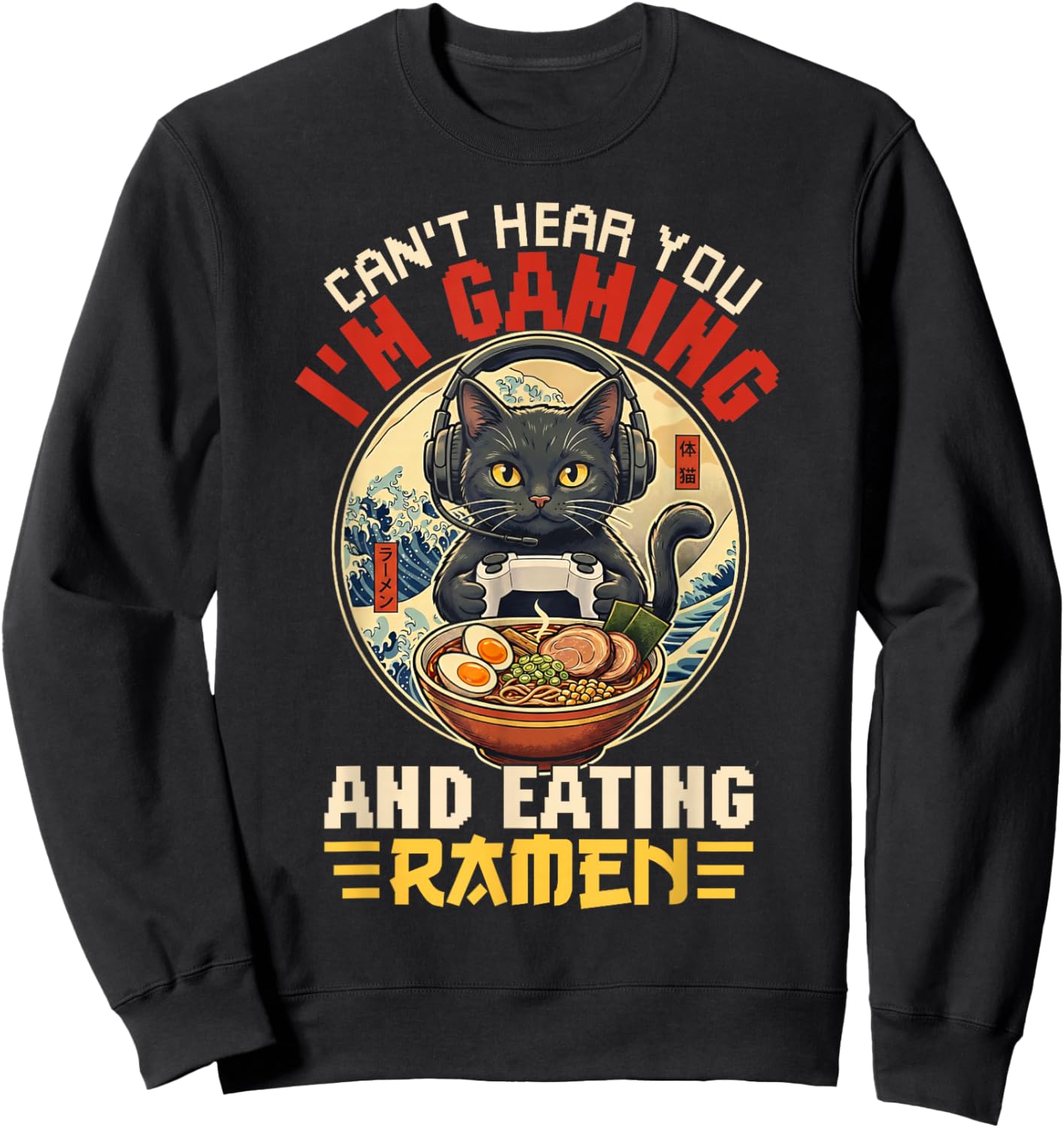 Kawaii Cat Gamer Gaming Eating Ramen Boys Kids Toddlers Sweatshirt - Sweatshirt | Black