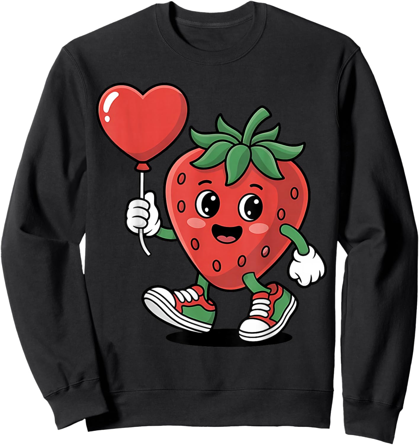 Strawberry with Heart Balloon Valentine's Day Women Girls Sweatshirt - Sweatshirt | Black