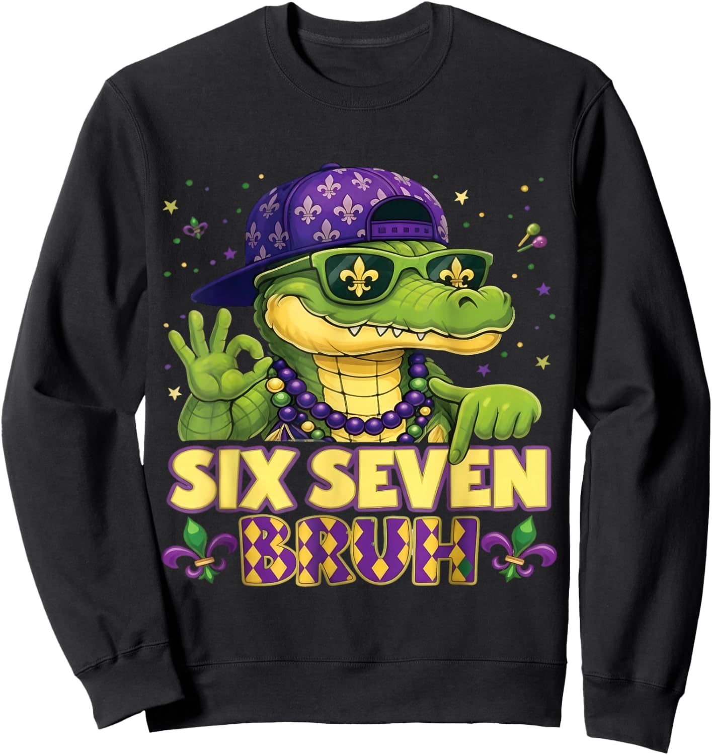 Mardi Gras Six Seven Bruh Mardigator Alligator 6 7 Meme Boys Sweatshirt - Sweatshirt | Black