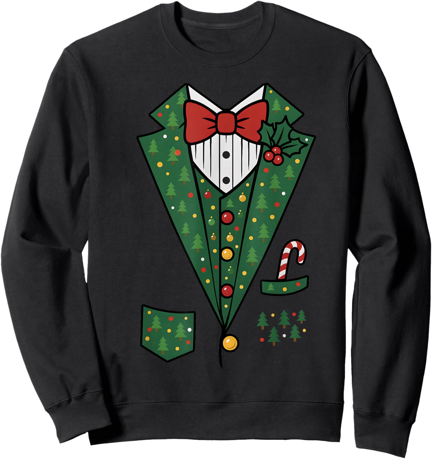 Bowtie Vest Mistletoe Candy Funny Christmas Celebrate Family Sweatshirt - Sweatshirt | Black