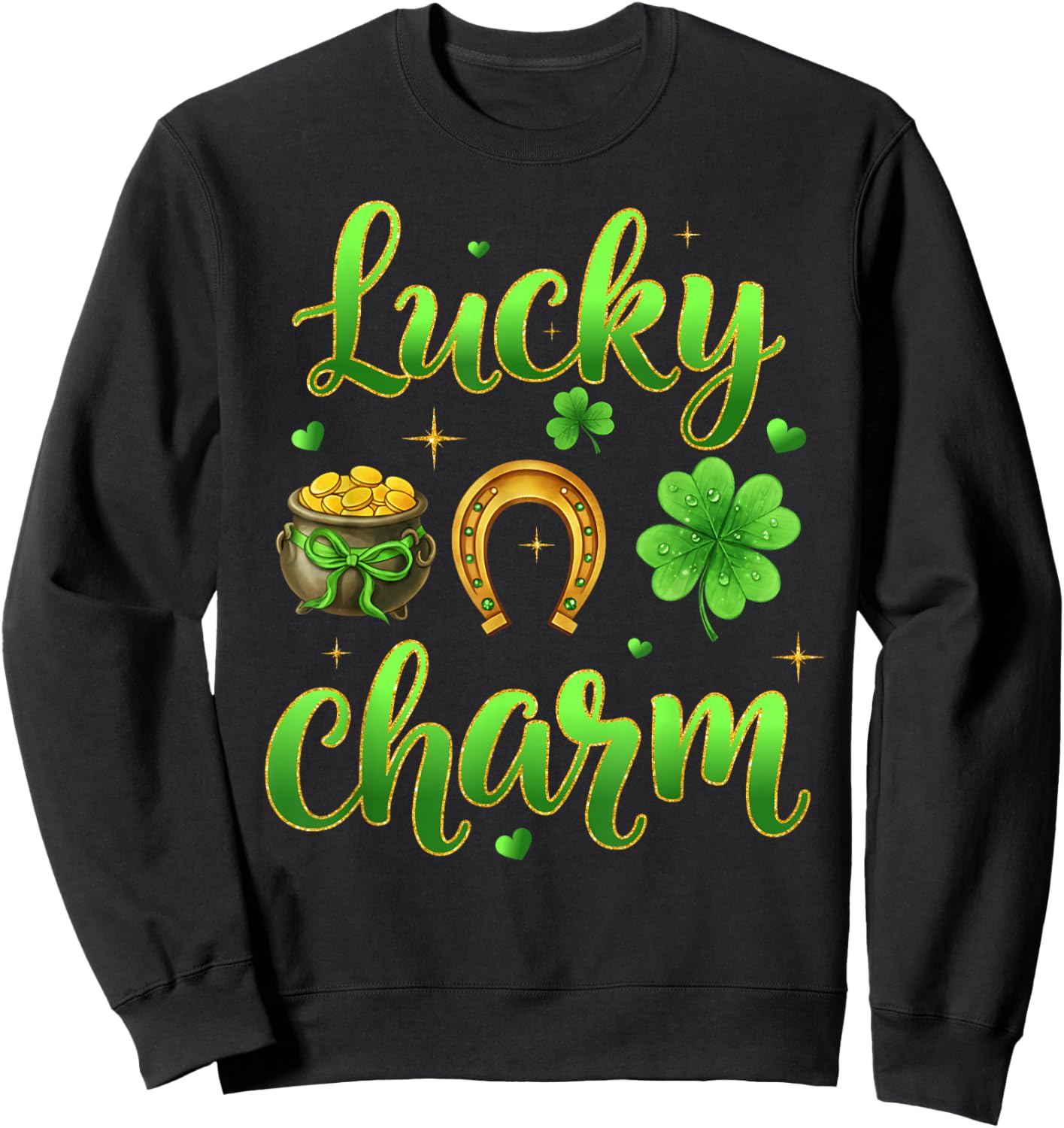 Lucky Charm Patricks Day Pot of Gold Irish Shamrock Rainbow Sweatshirt - Sweatshirt | Black