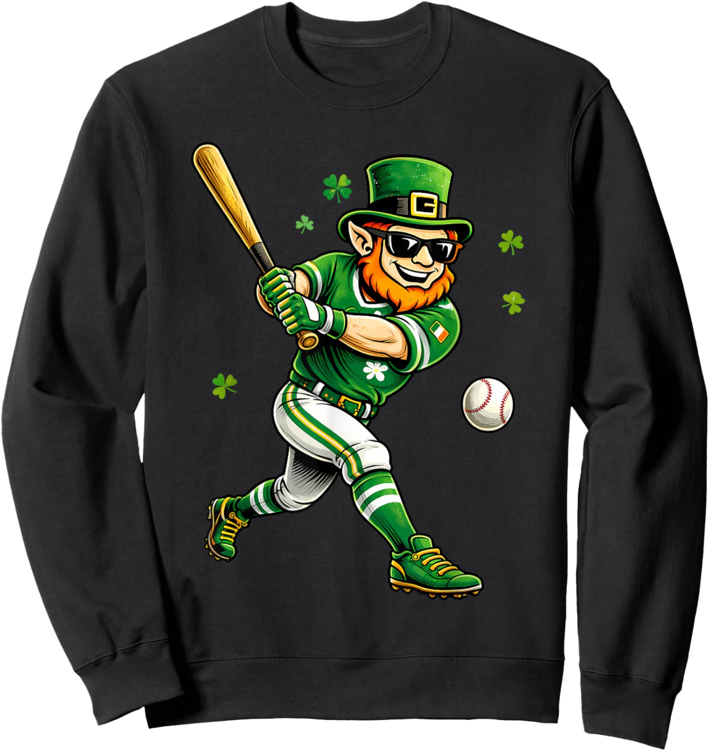 Leprechaun Play Baseball Funny St Patrick's Day Men Kid Boys Sweatshirt - Sweatshirt | Black