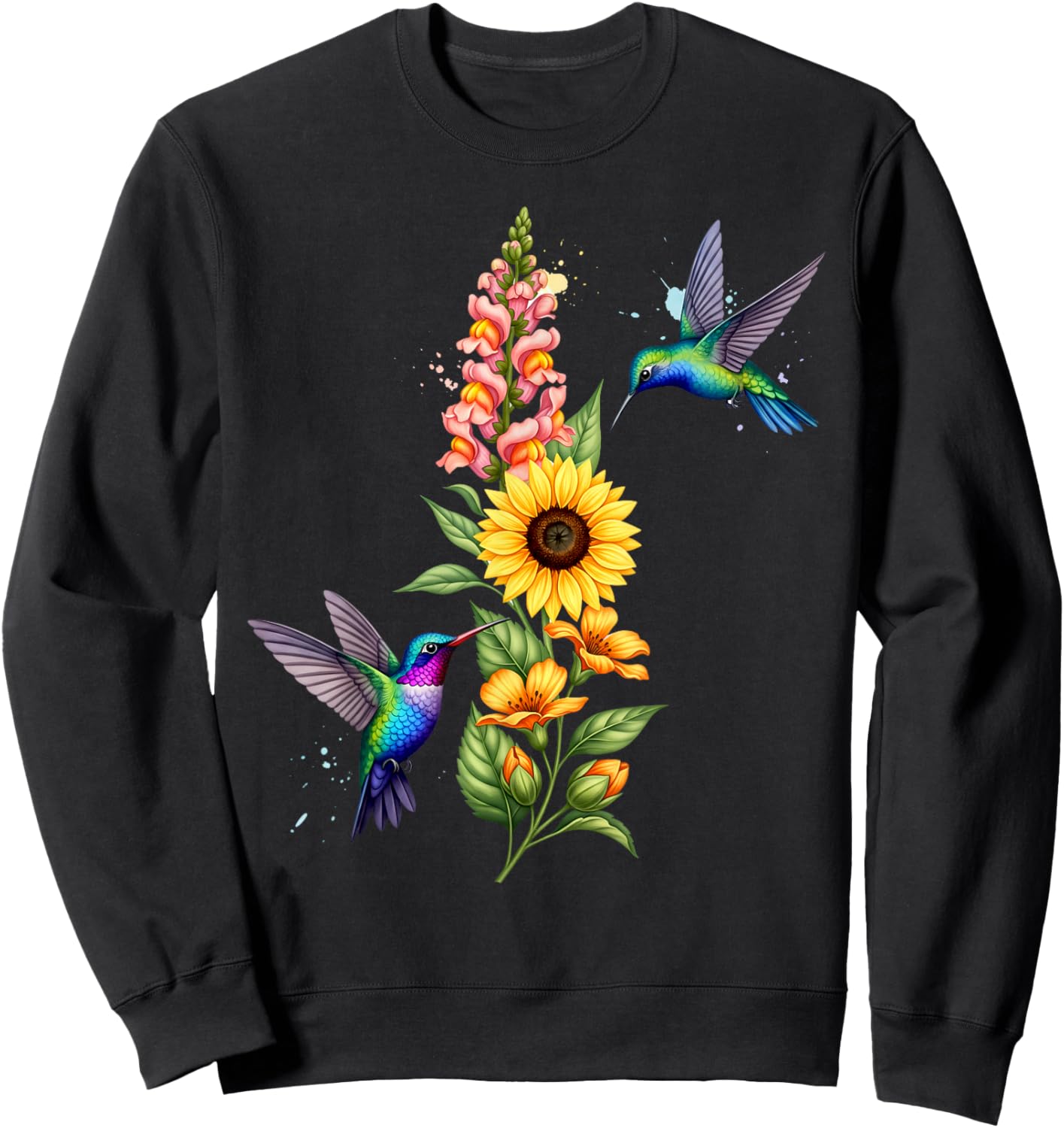 Watercolor Flower Nature Botanical Blooms Aesthetic Sweatshirt - Sweatshirt | Black