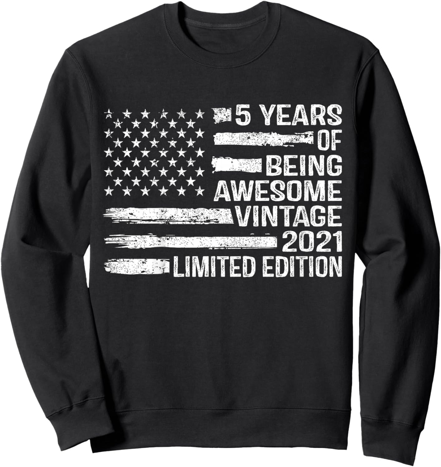 Kids 5 Years Old Birthday Vintage American Flag 5th Birthday Sweatshirt - Sweatshirt | Black