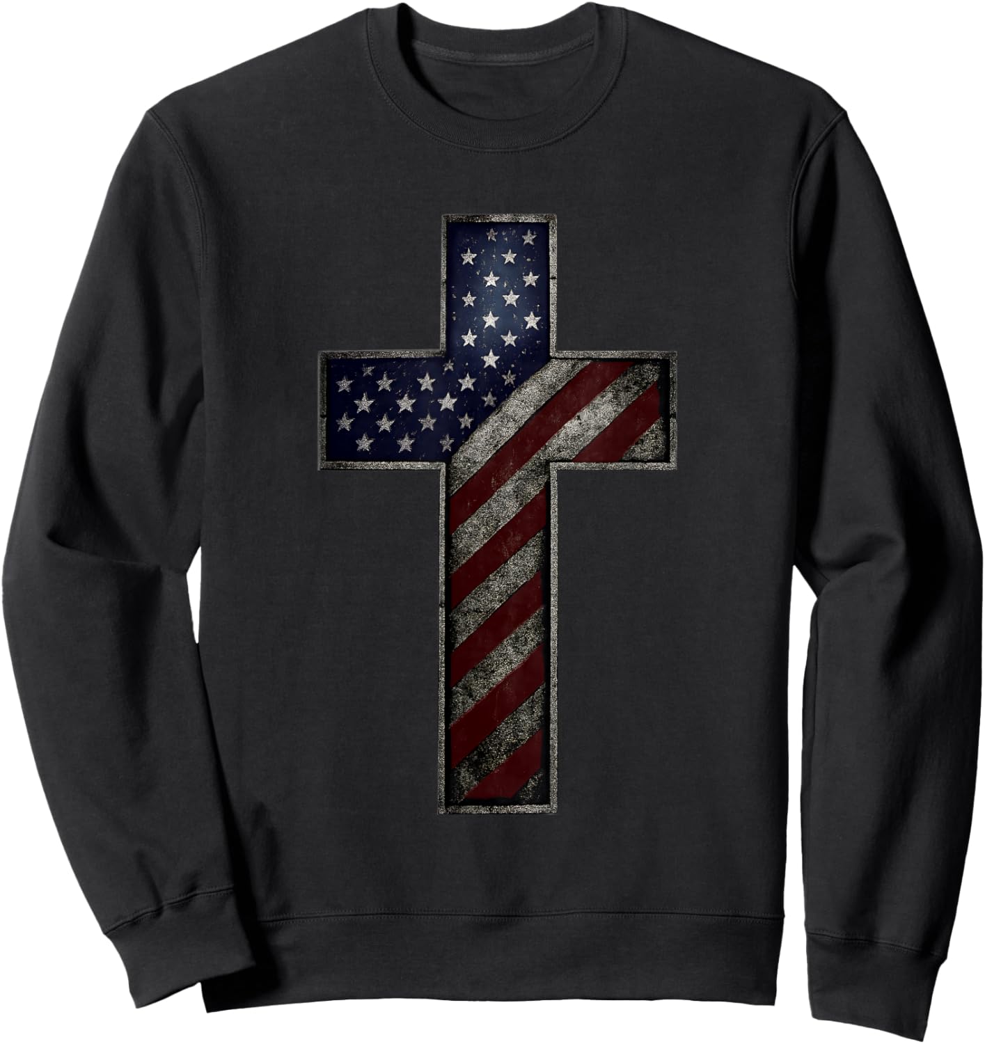 Grunge Patriotic Christian USA American Flag Christ Faith Sweatshirt - Sweatshirt | Black