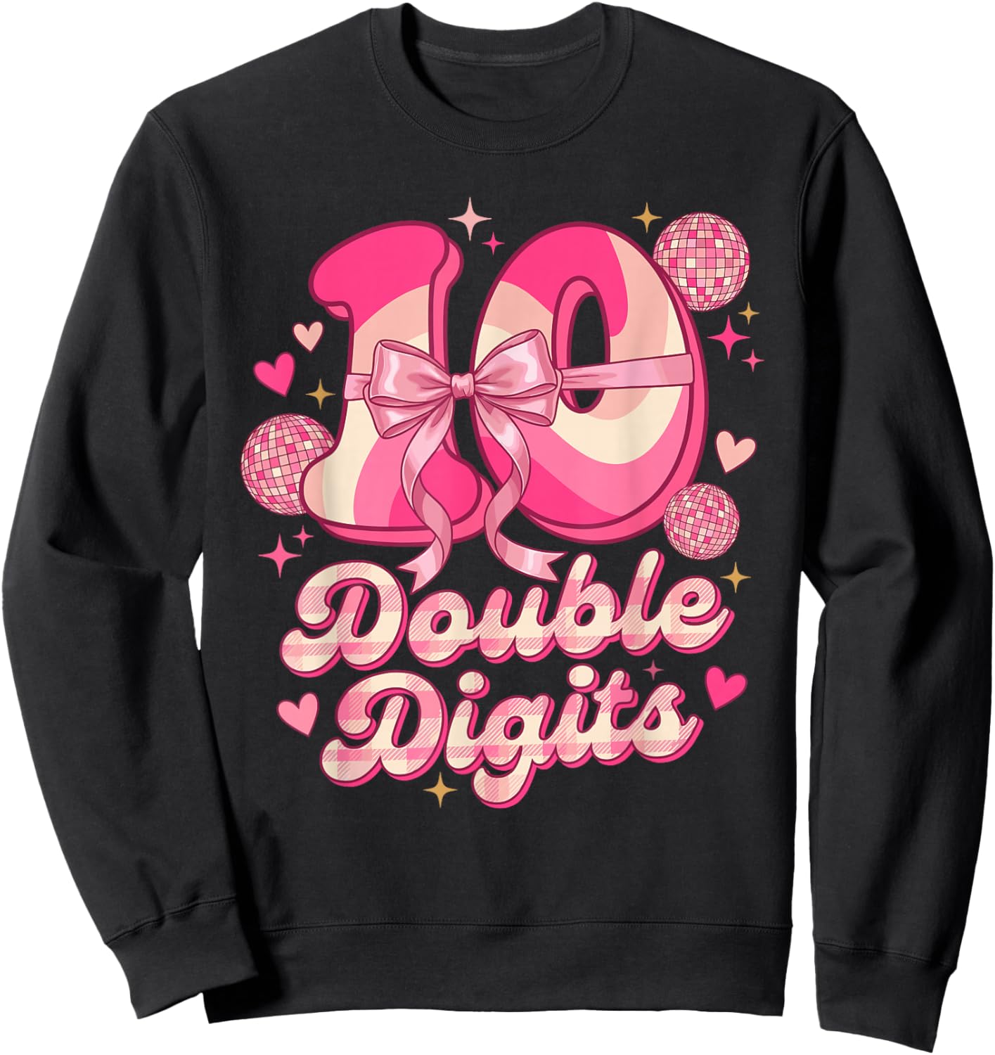 Double Digits Birthday Girl 10th Birthday Coquette Bow Sweatshirt - Sweatshirt | Black