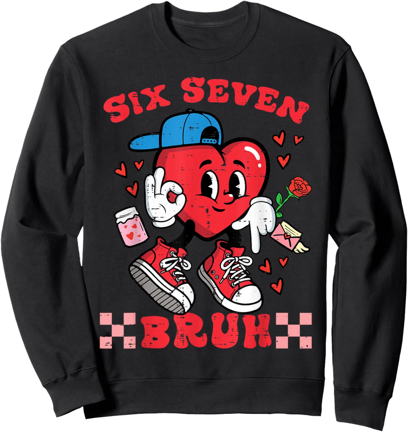 Six Seven Bruh Heart 67 6 7 Valentines Day Kids Boys Youth Sweatshirt - Sweatshirt | Black