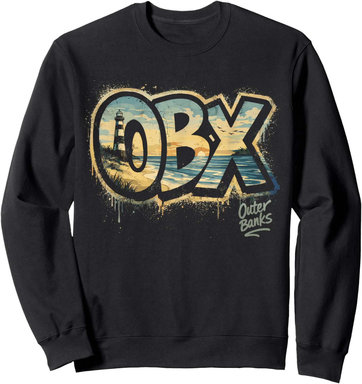 OBX Outer Banks North Carolina Street Art Travel Design Sweatshirt - Sweatshirt | Black