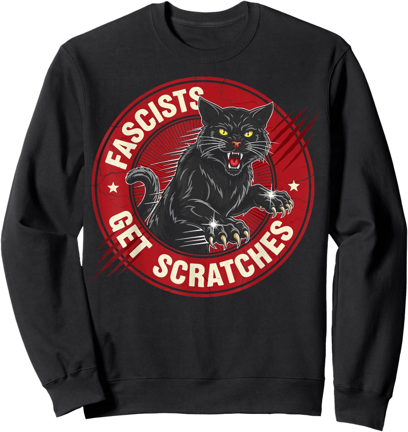 Vintage Black Cats Against Fascists Get Scratches Sweatshirt - Sweatshirt | Black