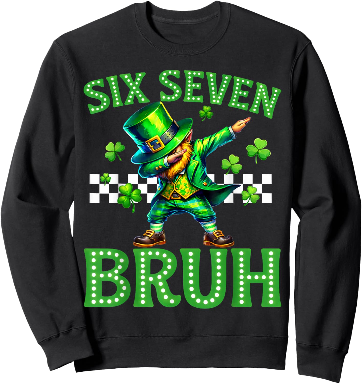 Boys st Patricks Day 67 Leprechaun Dab Six Seven Bruh Kids Sweatshirt - Sweatshirt | Black