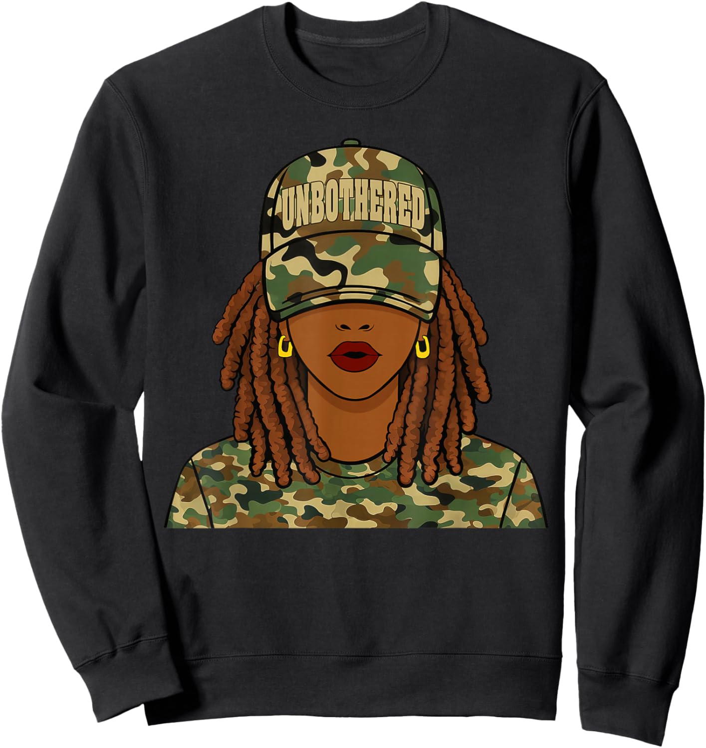 Unbothered Loc'd Girl Woman Camo Cap Black Women Sweatshirt - Sweatshirt | Black