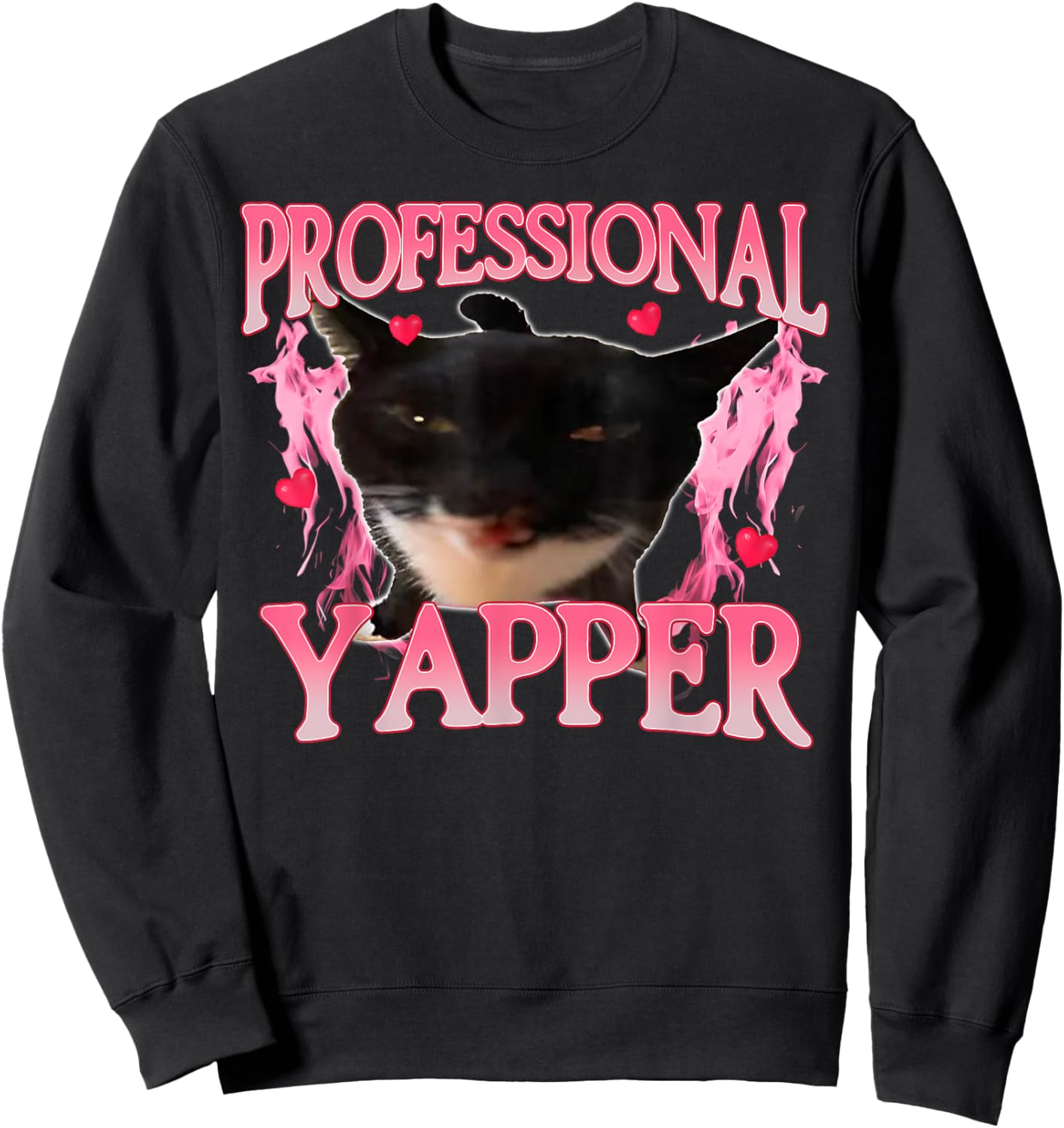 Funny Oddly Specific Dank Professional Yapper Cat Meme Sweatshirt - Sweatshirt | Black