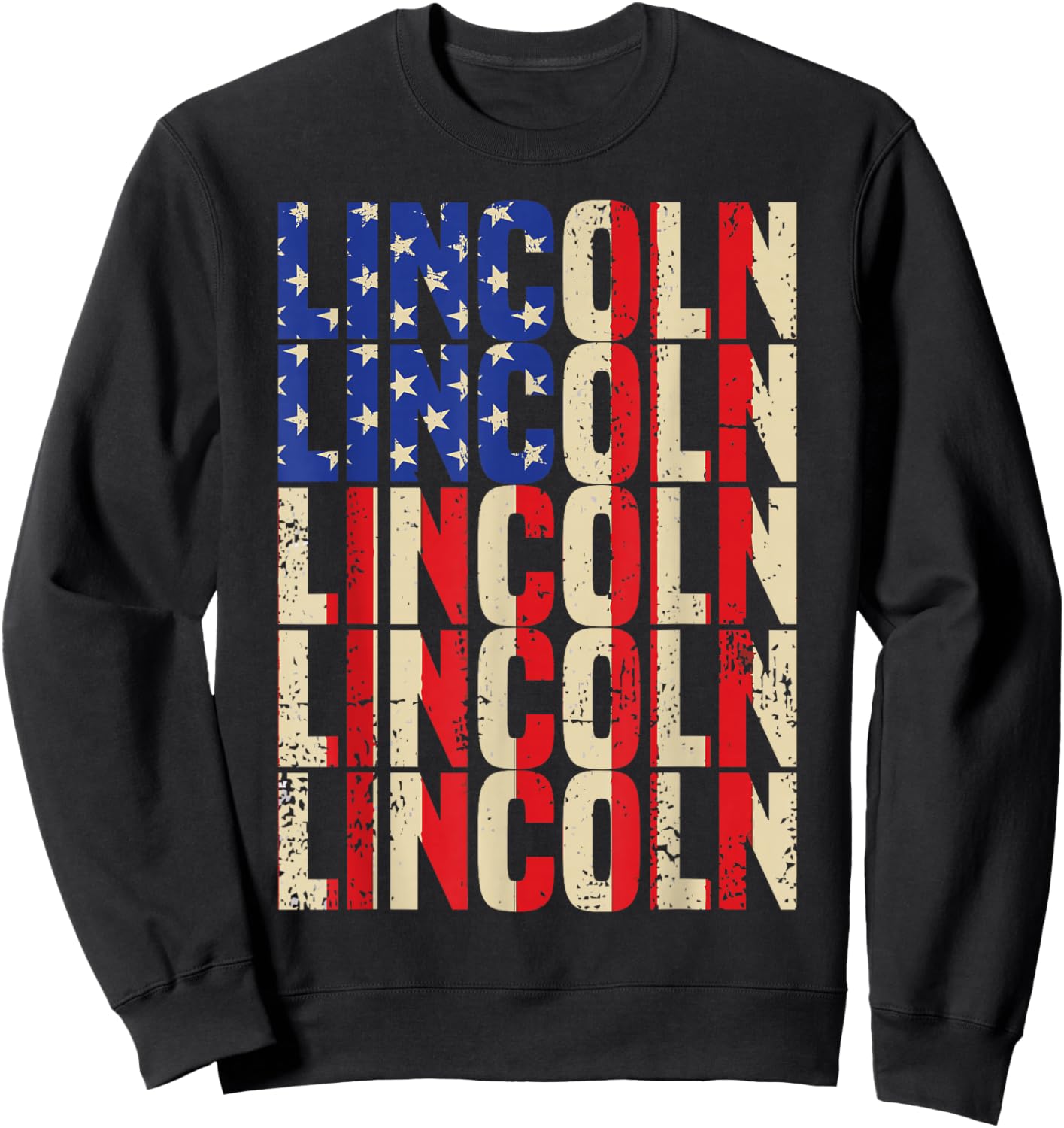 Lincoln First Name Boy Men American Flag Vintage Style USA Sweatshirt - Sweatshirt | Black