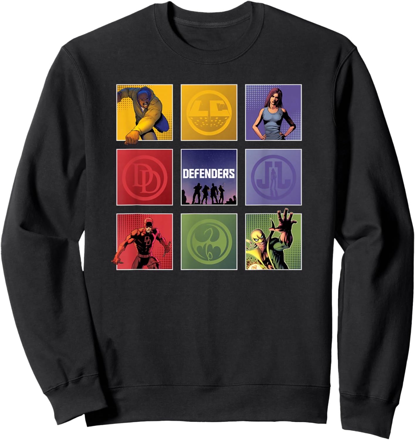 Marvel Comics The Defenders Colorful Boxed Up Sweatshirt - Sweatshirt | Black