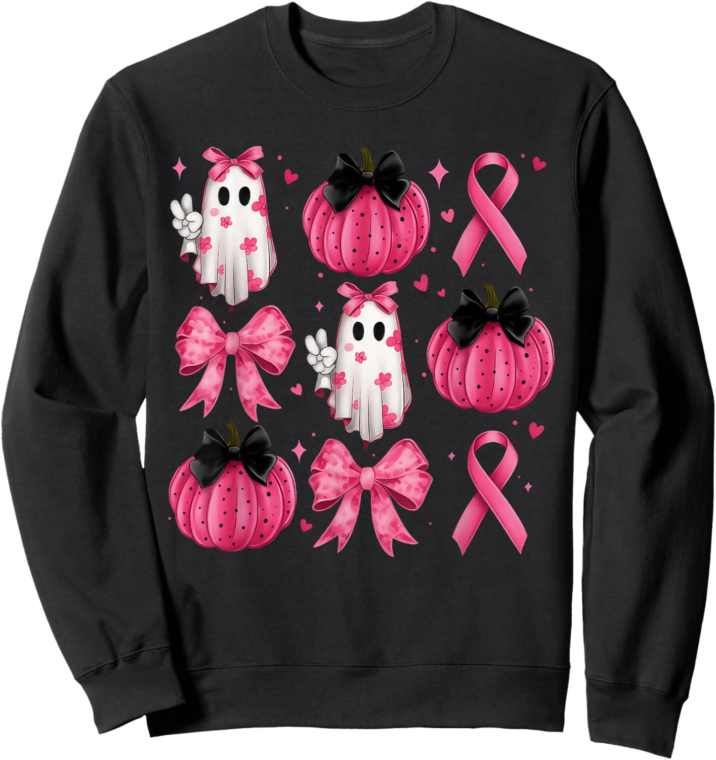 Breast Cancer Awareness Pink Pumpkin Ghost Women Men Kids Sweatshirt - Sweatshirt | Black