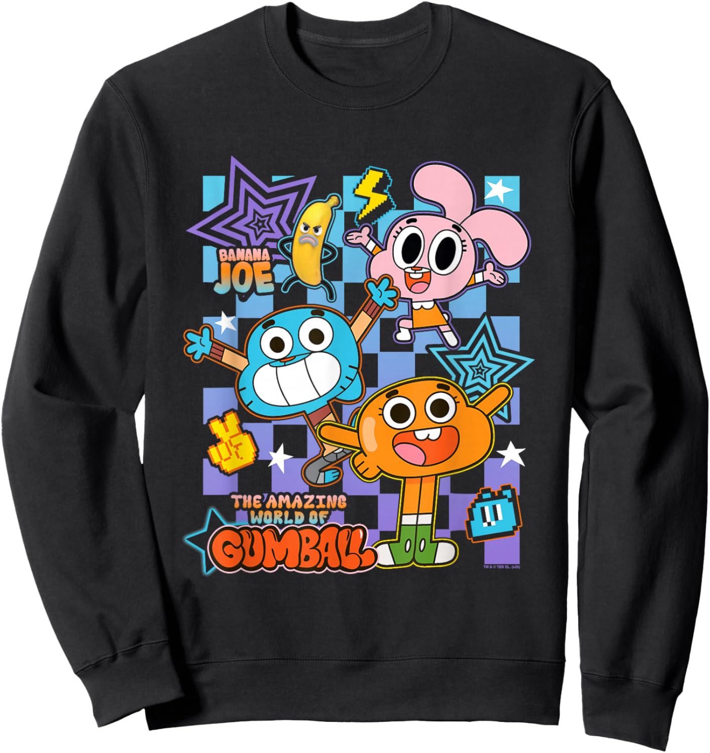 TAWOG Colorful Checkerboard Character Collage Cartoon Sweatshirt - Sweatshirt | Black