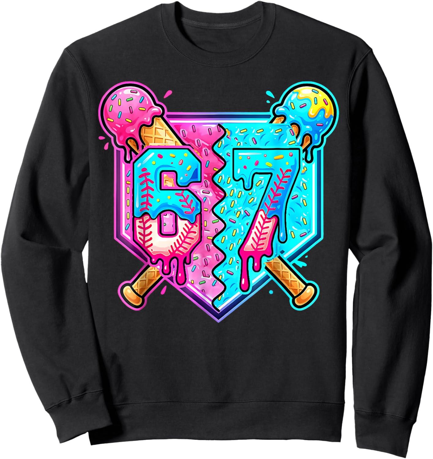 Baseball Drip 67 Six Seven Number 67 Player 67th Birthday Sweatshirt - Sweatshirt | Black