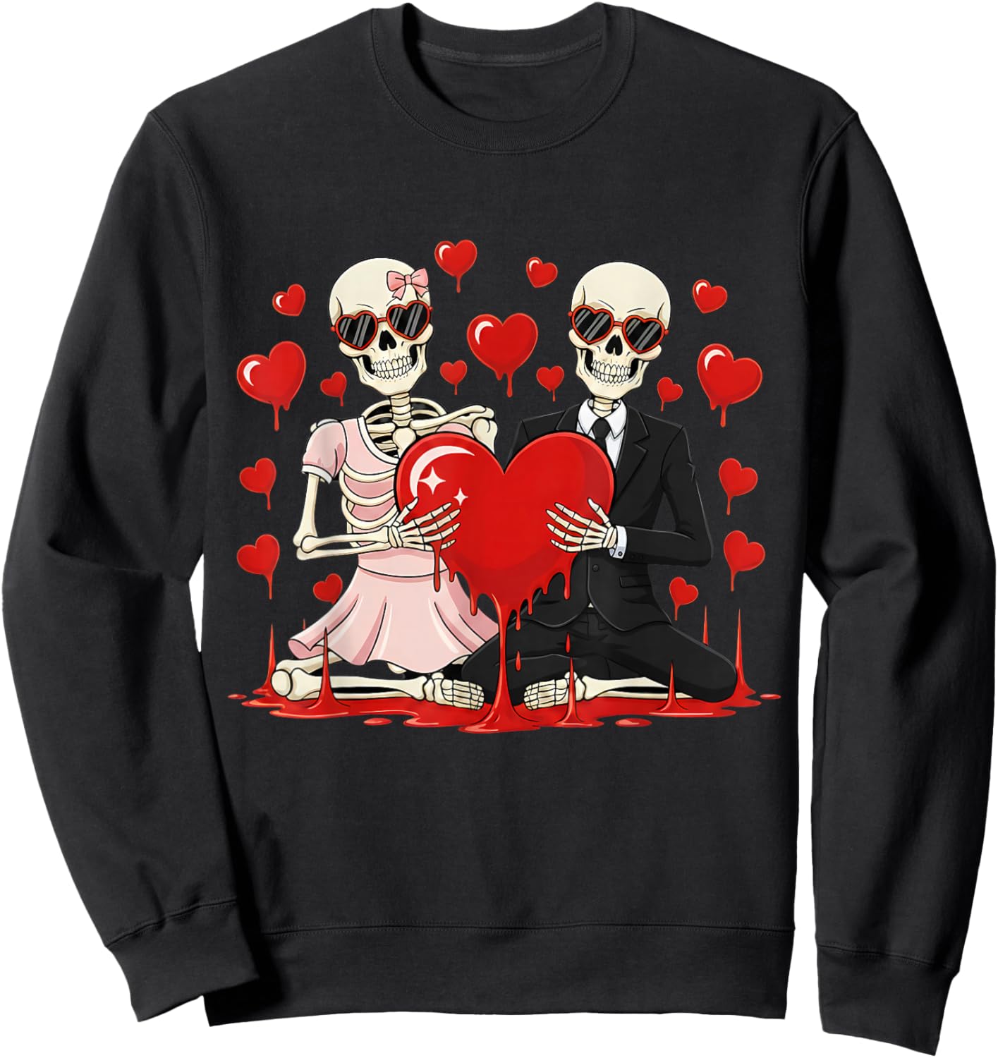Valentine Skeleton Lover Cute Valentines Day Sweatshirt - Sweatshirt | Black