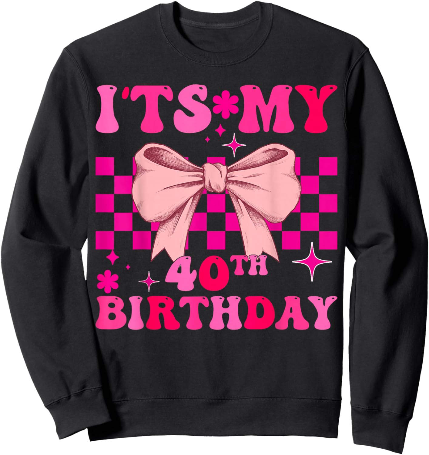 Groovy It’s My 40th Birthday Coquette Bow Girls Sweatshirt - Sweatshirt | Black
