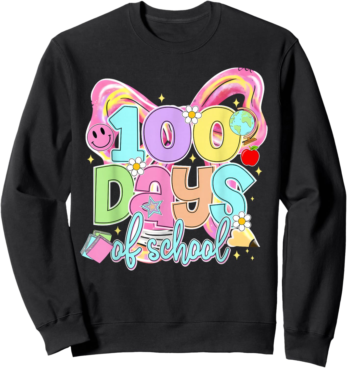 100th Day of School Coquette Bow 100 Days Teacher Girl Women Sweatshirt - Sweatshirt | Black