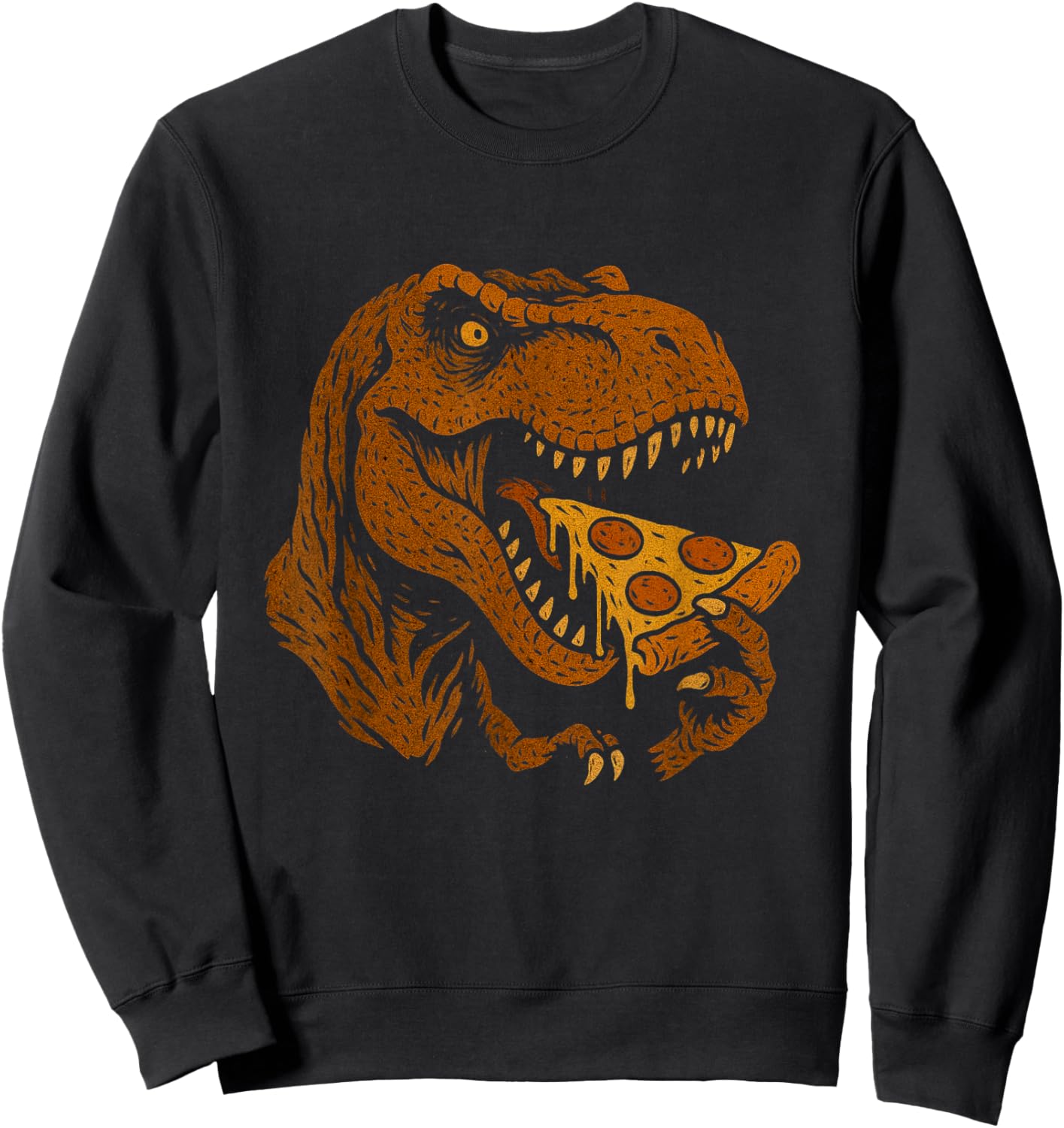 T Rex Eating Pepperoni Pizza Funny Tyrannosaurus Dinosaur Sweatshirt - Sweatshirt | Black